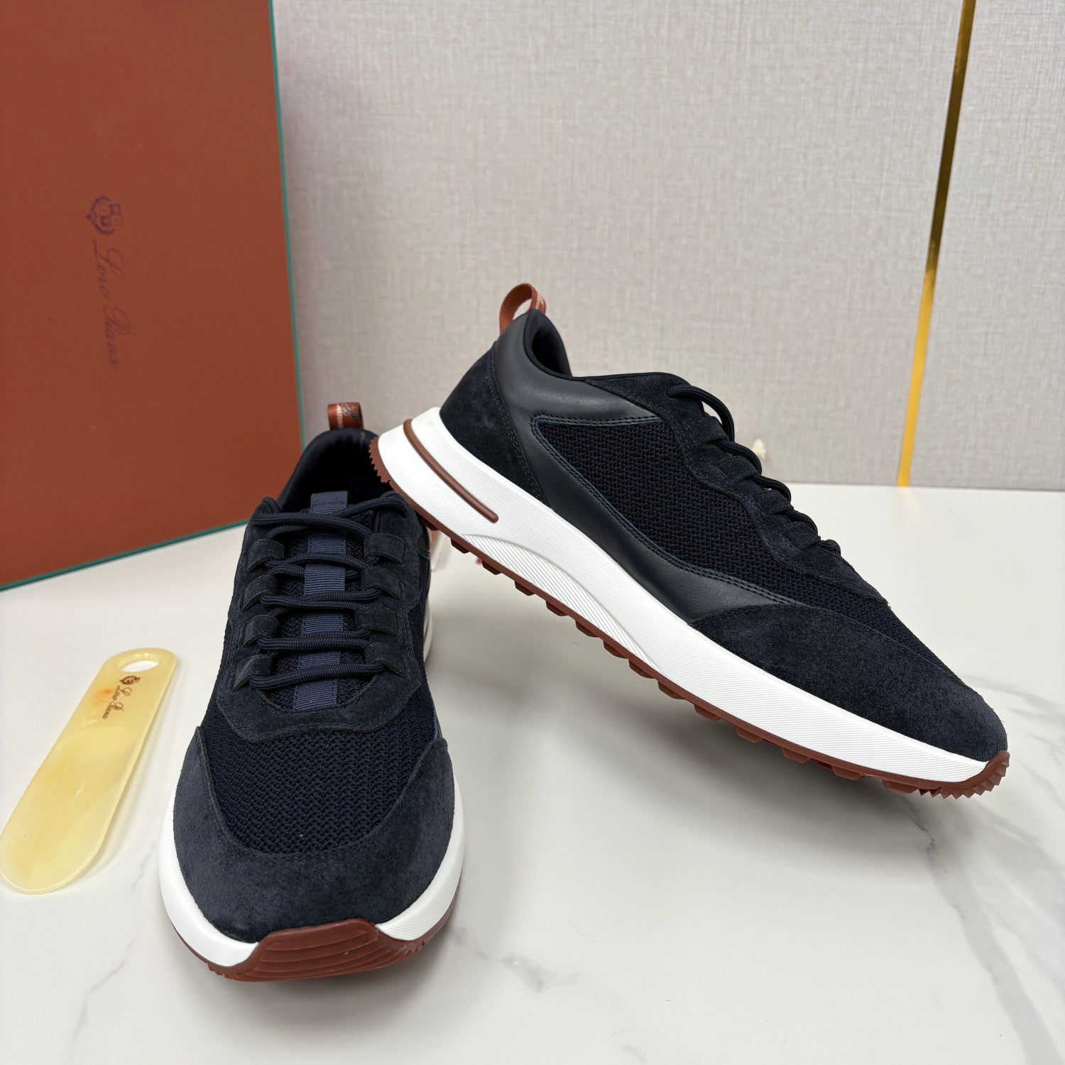 Loro Piana Week End Walk Mesh Cowhide Suede Casual Sneakers #381648