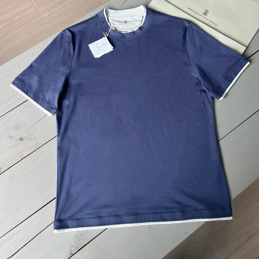 Brunello Cucinelli Men's Spring And Summer Fashion Trend Color Blocking Classic Short-sleeved Comfortable Positive Shoulder Round Neck T-shirt Tops #99379