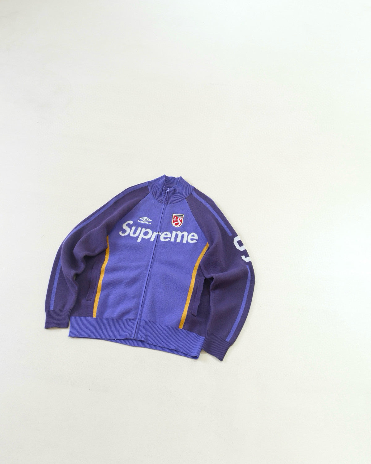 Supreme X UMBRO ZIP UP SWEATER Men's And Women's Spring And Summer Color-blocked Long-sleeved Knit Sweater With Embroidered Logo On The Chest Jacket And Casual Drawstring Shorts Set Suit #77888