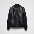 Prada Men's Fall/Winter Fashion Classic Solid Color Leather Crew Neck Zip Up Reversible Leather Plain Weave Jacket #79345