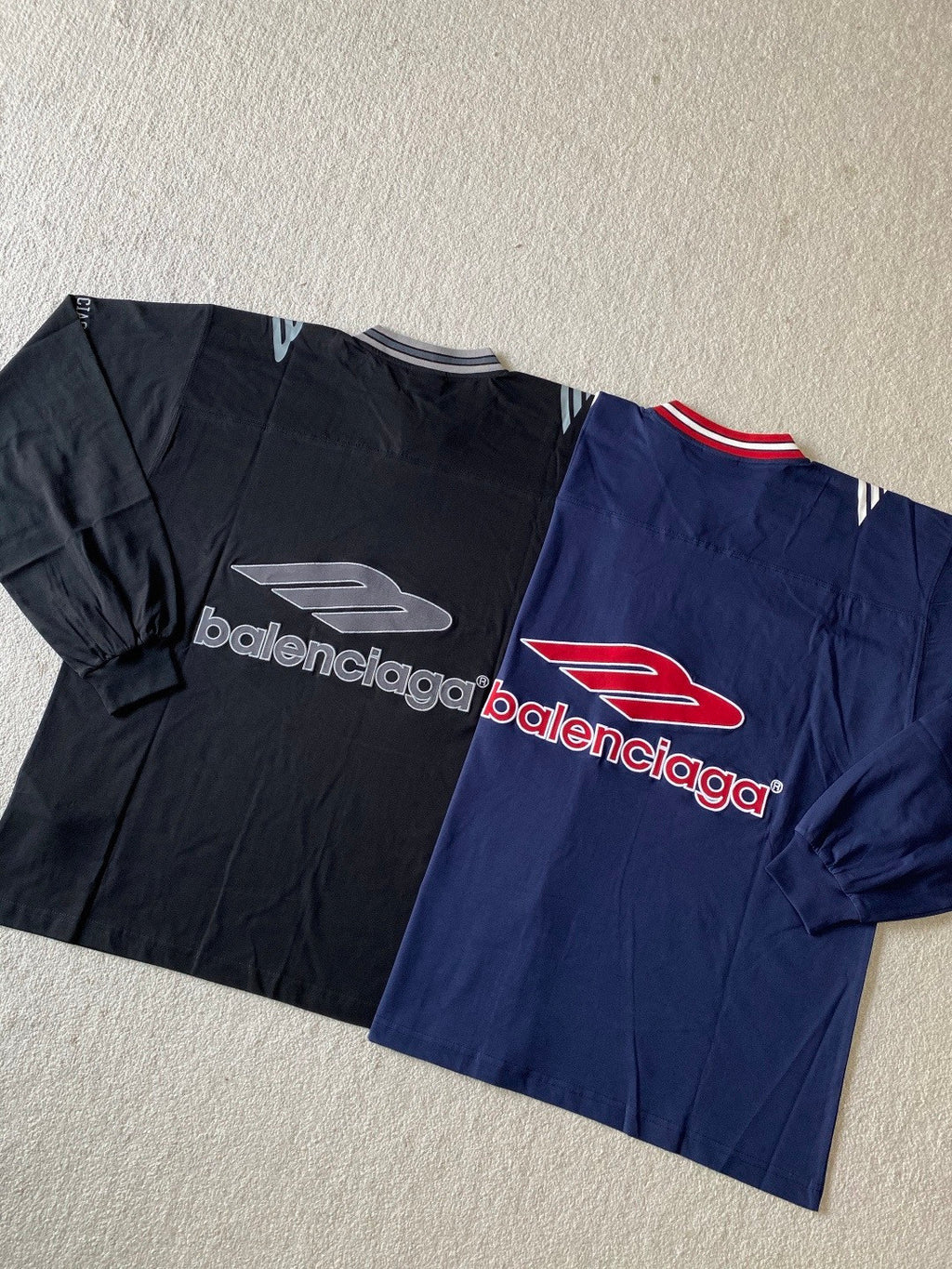 Balenciaga Men's 3b Football Long Sleeve V-neck T-shirt in Dark Navy red  #334654