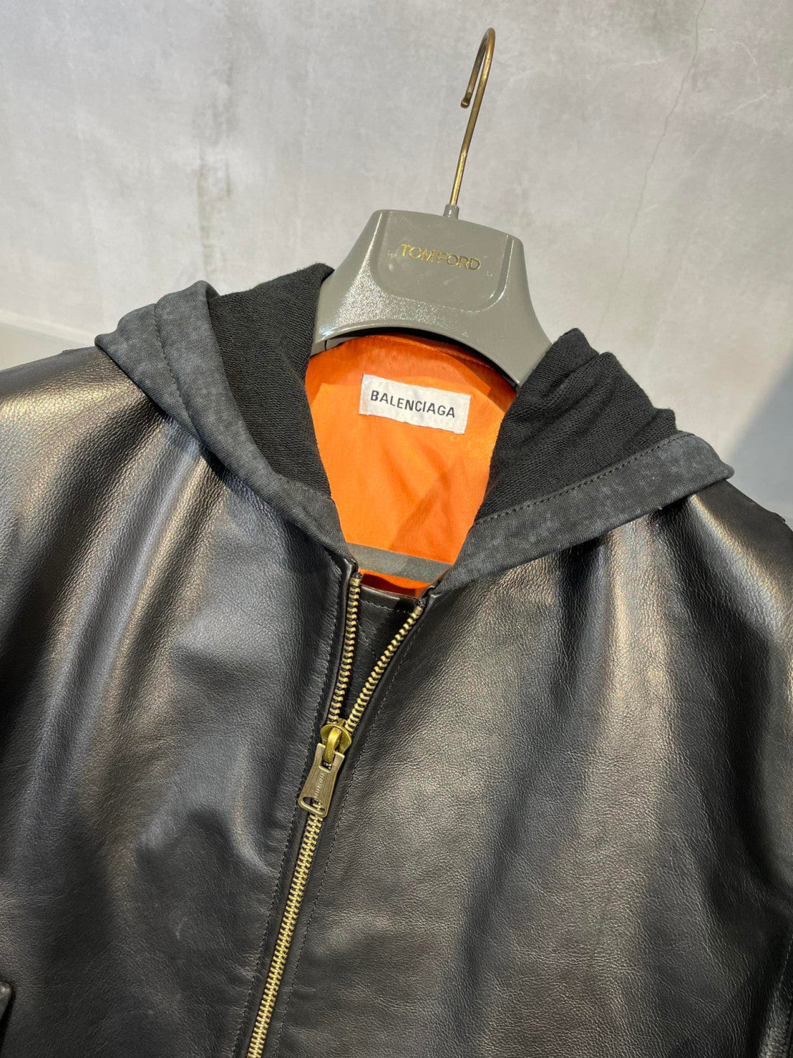 Balenciaga Leather Zip Hooded Jacket #96135