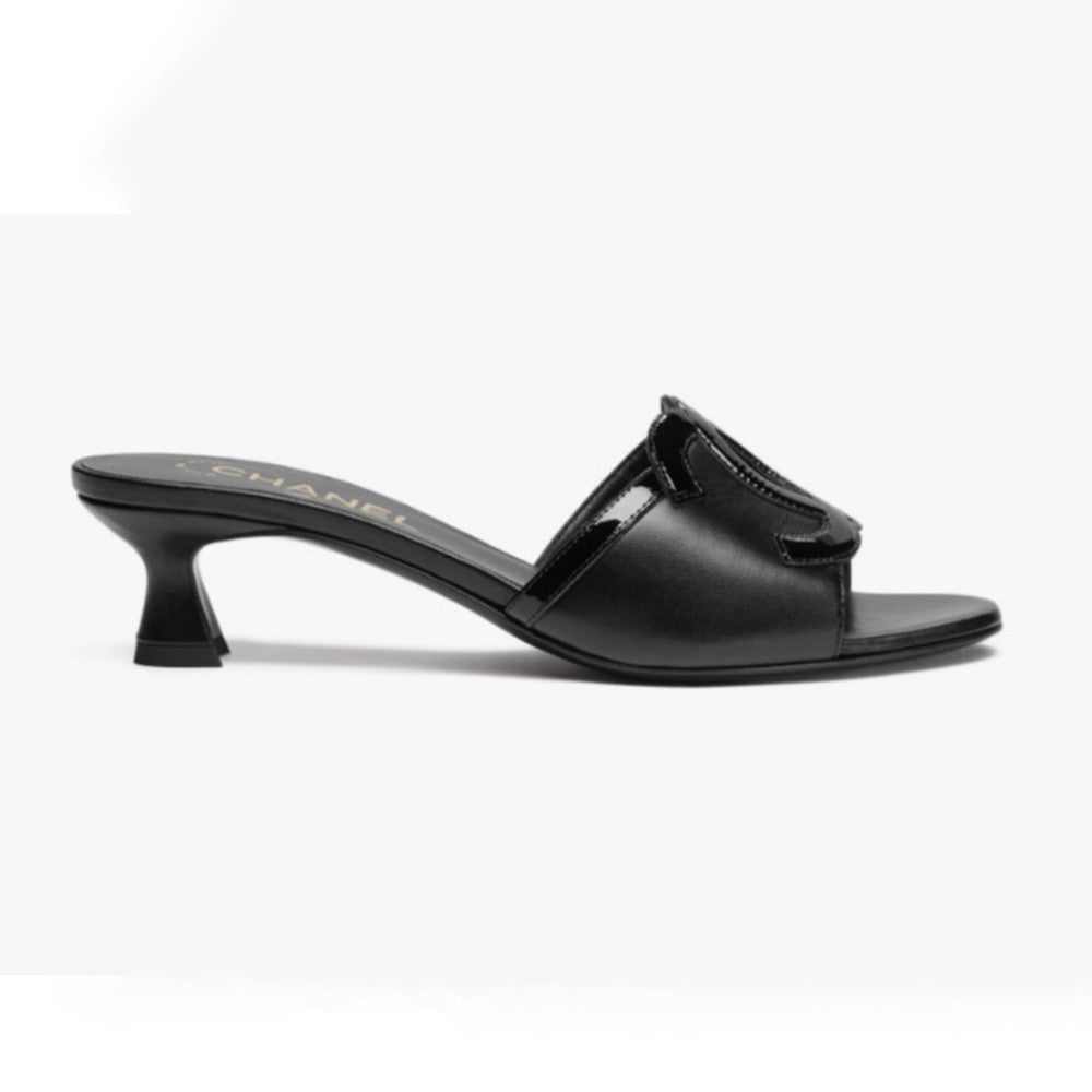 CHANEL Mules Lambskin Beige Black #386260