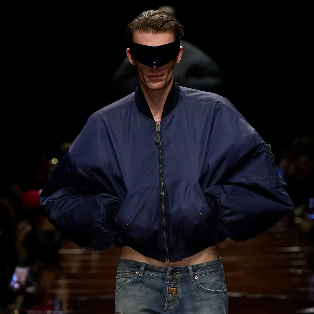 Balenciaga Men's Autumn/winter Blue Zip-up Bomber Jacket High-street Style Short-length Casual Jacket Ngvp #2614