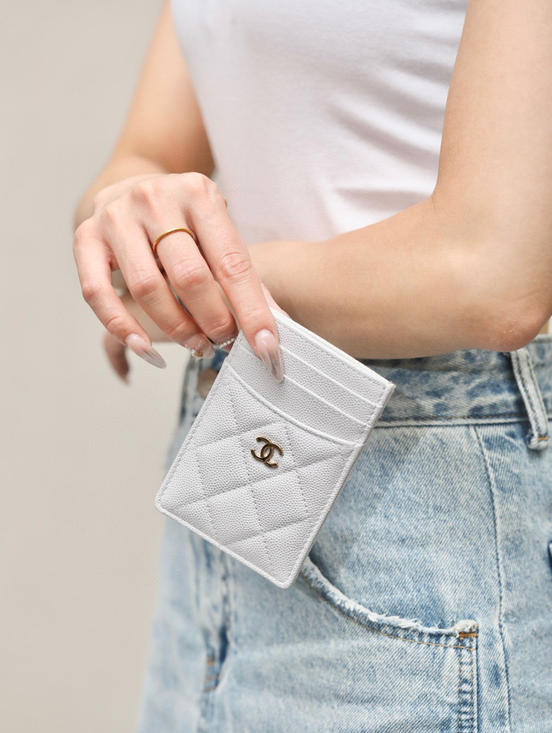 Chanel Women's Logo Checkered Solid Color Vertical Card Purse Wallet Casual Leather Bags Bag #71927