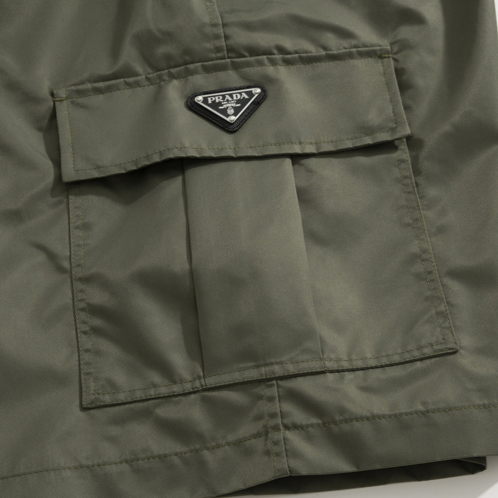 Prada Men's Summer Nylon Multi-Pocket Elastic Waist Solid Color Casual Work Shorts #81195