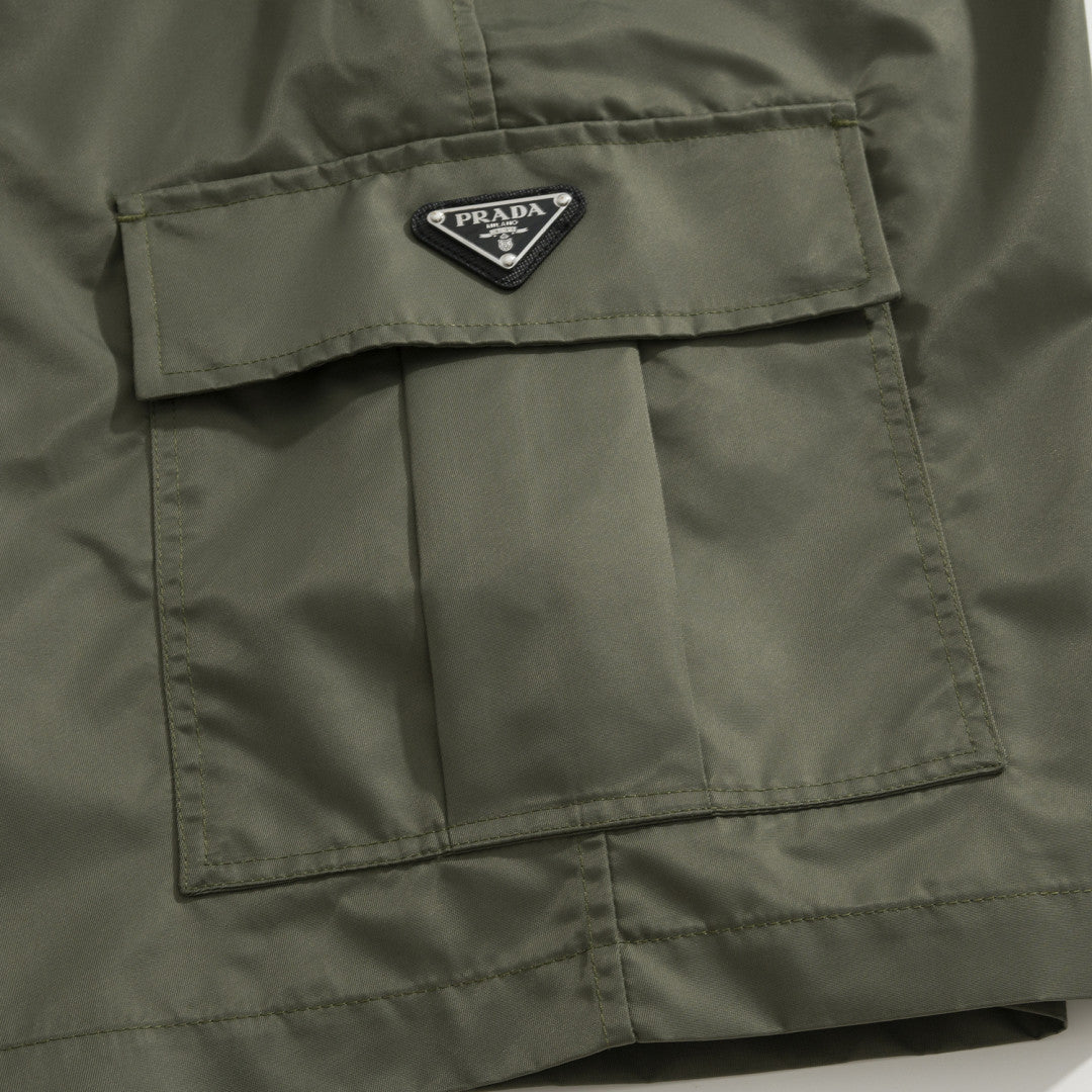 Prada Men's Summer Nylon Multi-Pocket Elastic Waist Solid Color Casual Work Shorts #81195