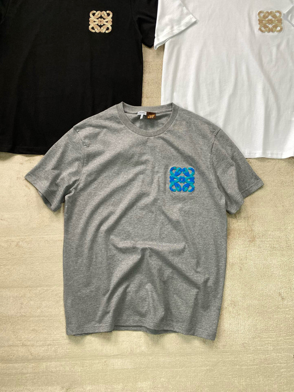 Loewe Men's Summer Solid Colour Wool Embroidery Logo Loose Round Neck Short Sleeve T-Shirt #99472