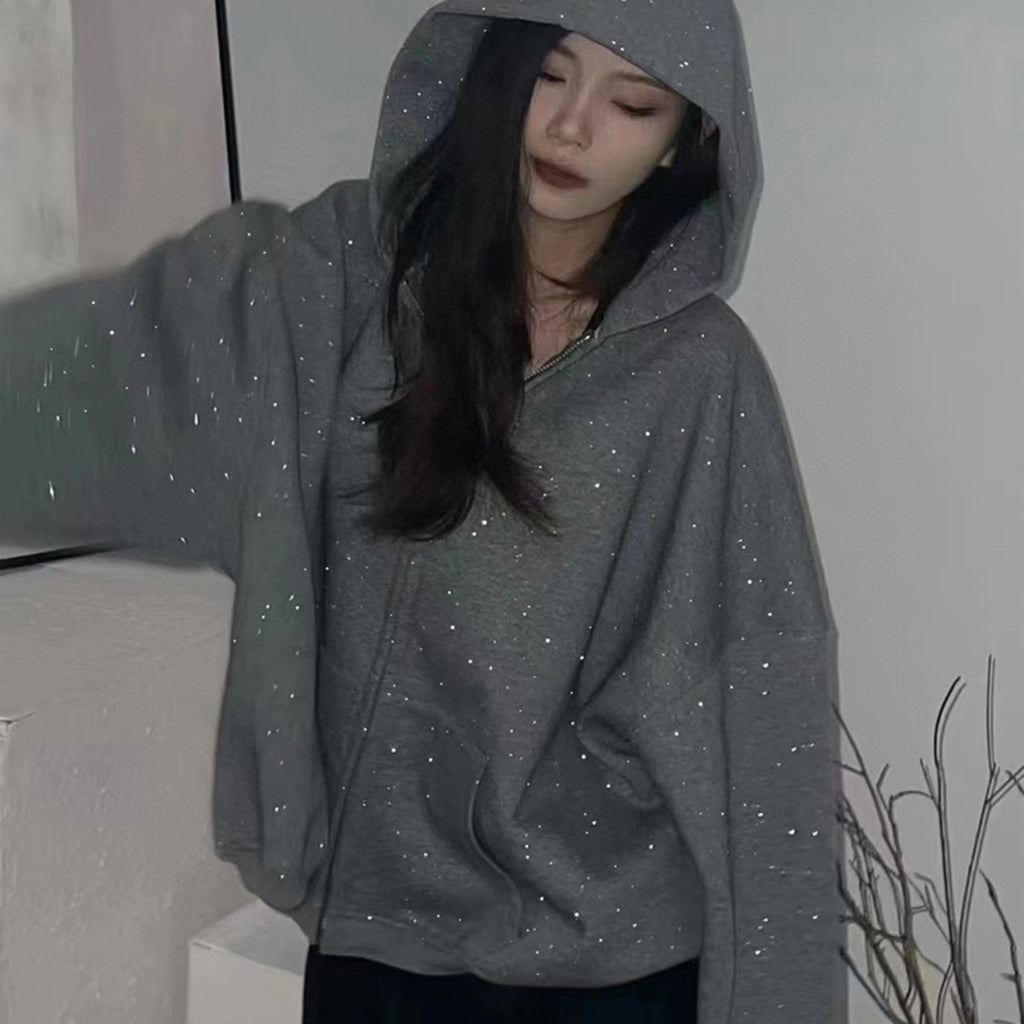 Alexander Wang Gray Zippered Loose Hooded Sweatshirt Ngvp #6687