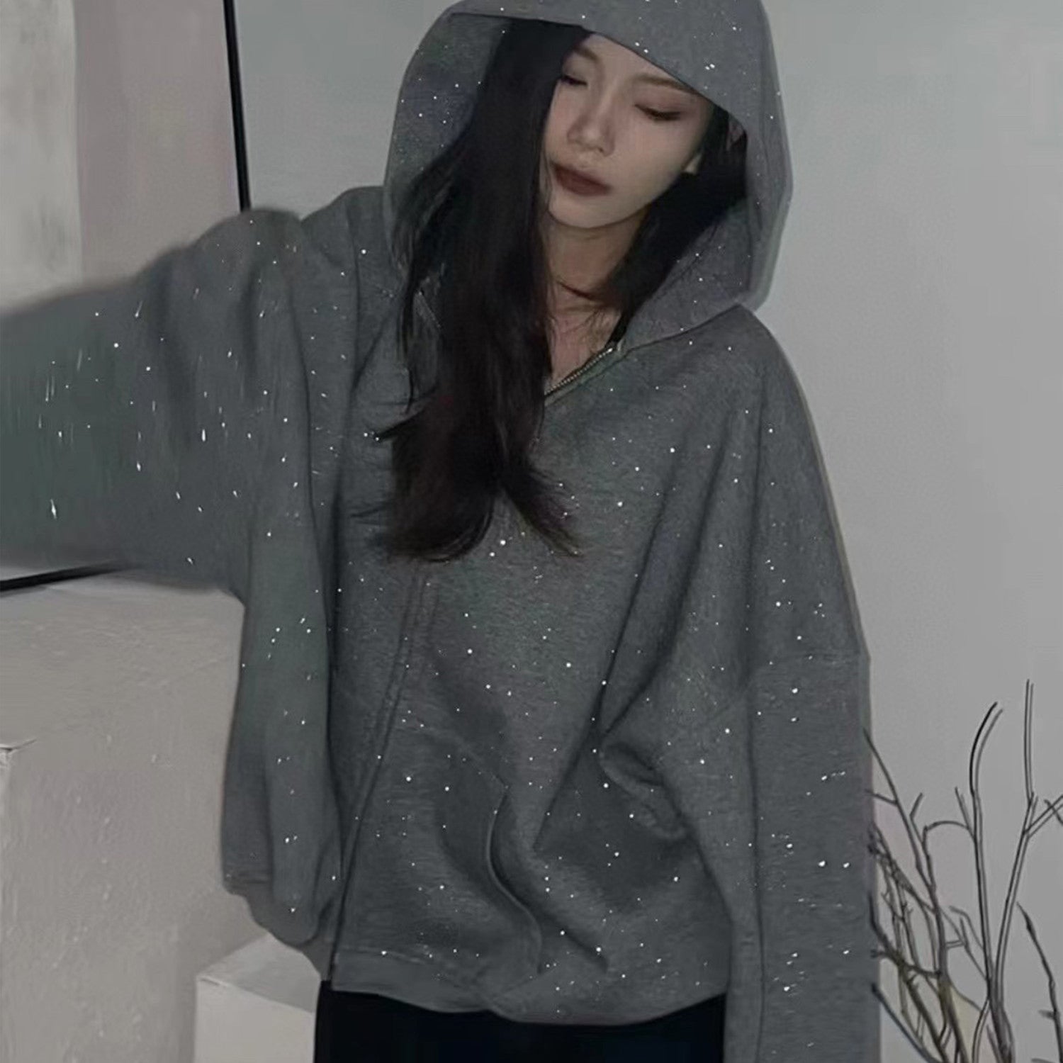Alexander Wang Gray Zippered Loose Hooded Sweatshirt Ngvp #6687