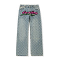 Louis Vuitton Men's Spring and Autumn Blue Logo Full Print Letter Graffiti Jeans Pants #73256