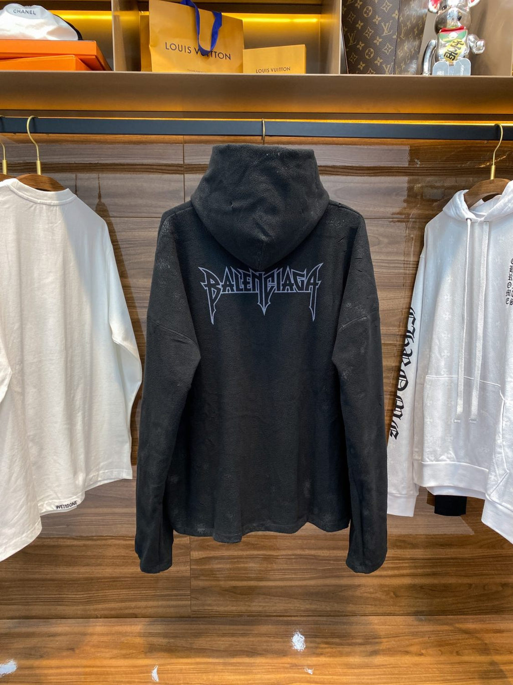 Balenciaga Men And Women With The Same Models Spring And Fall Do Old Do Fake Holes Washed Hooded Sweatshirt Pullover Paris Moon No Pocket Hoodie Oversized Black Faded #72926