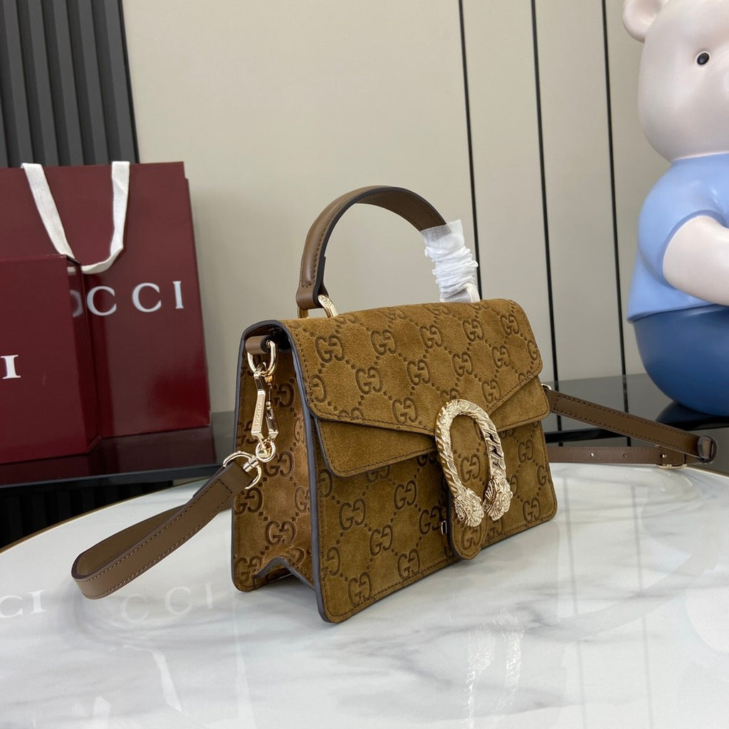 Gucci Women's Solid Color Tiger Head Lock Buckle Suede Handheld Crossbody Shoulder Bag Bags #75132