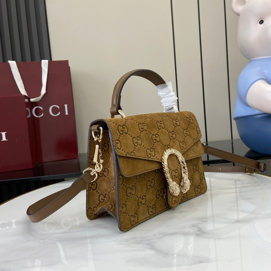 Gucci Women's Solid Color Tiger Head Lock Buckle Suede Handheld Crossbody Shoulder Bag Bags #75132