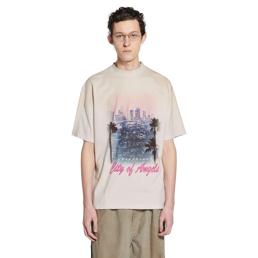 Balenciaga City Of Angels T-shirt Medium Fit In Dirty White Men's Spring And Summer High Street Trend Round Neck Short Sleeve Straight T-shirt Ngvp #1875