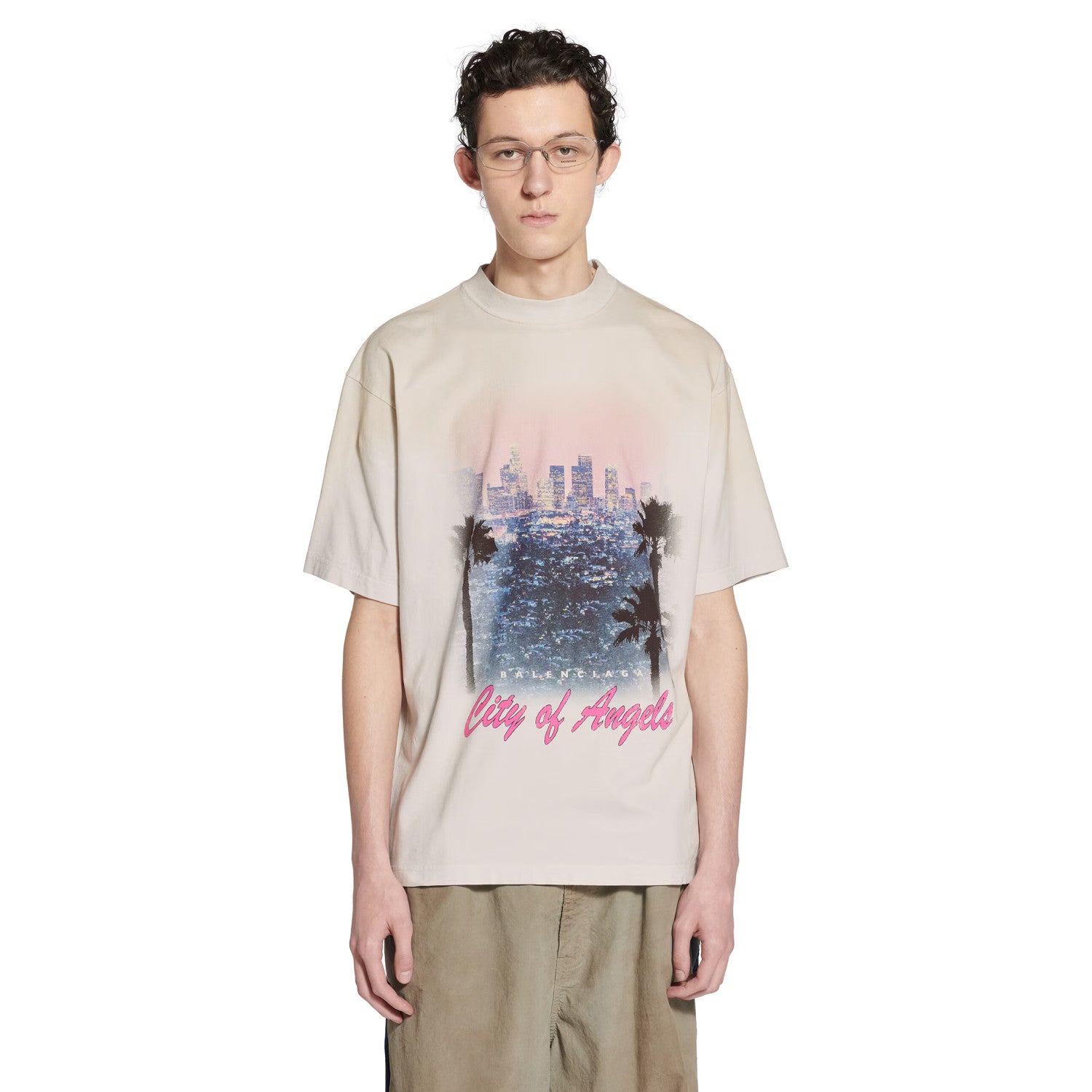Balenciaga City Of Angels T-shirt Medium Fit In Dirty White Men's Spring And Summer High Street Trend Round Neck Short Sleeve Straight T-shirt Ngvp #1875