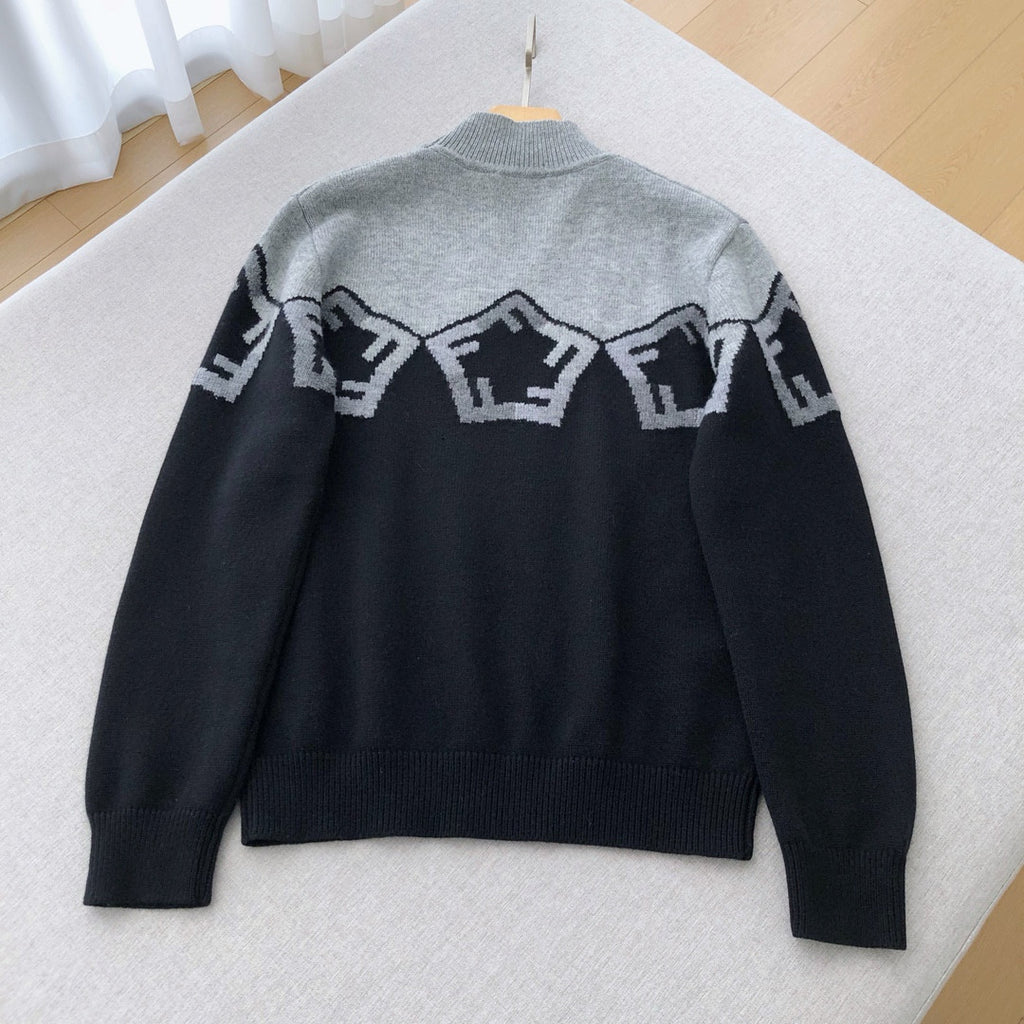 Fendi Men's Spring And Autumn Grey Loose High Neck Knit Pullover Jumper Sweater #97844