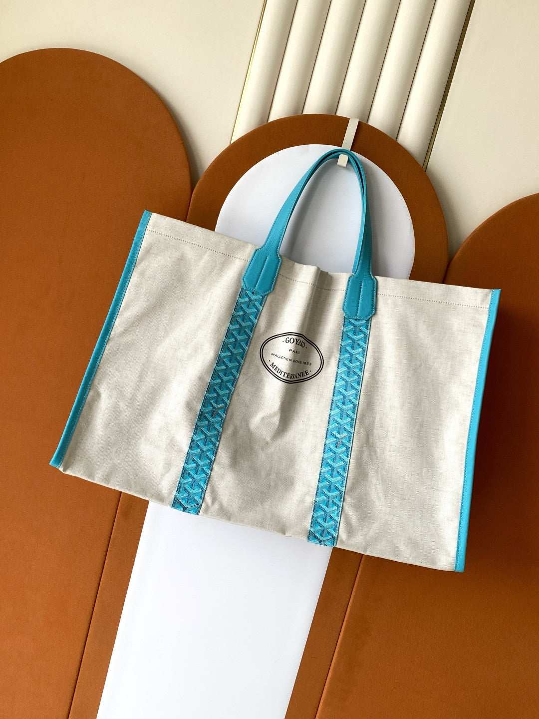 Goyard 2026 Limited Edition Méditerranée Turquoise Blue Two-tone Canvas Beach Bag Stylish Casual Large-capacity Shopping Bag Bags #84432A