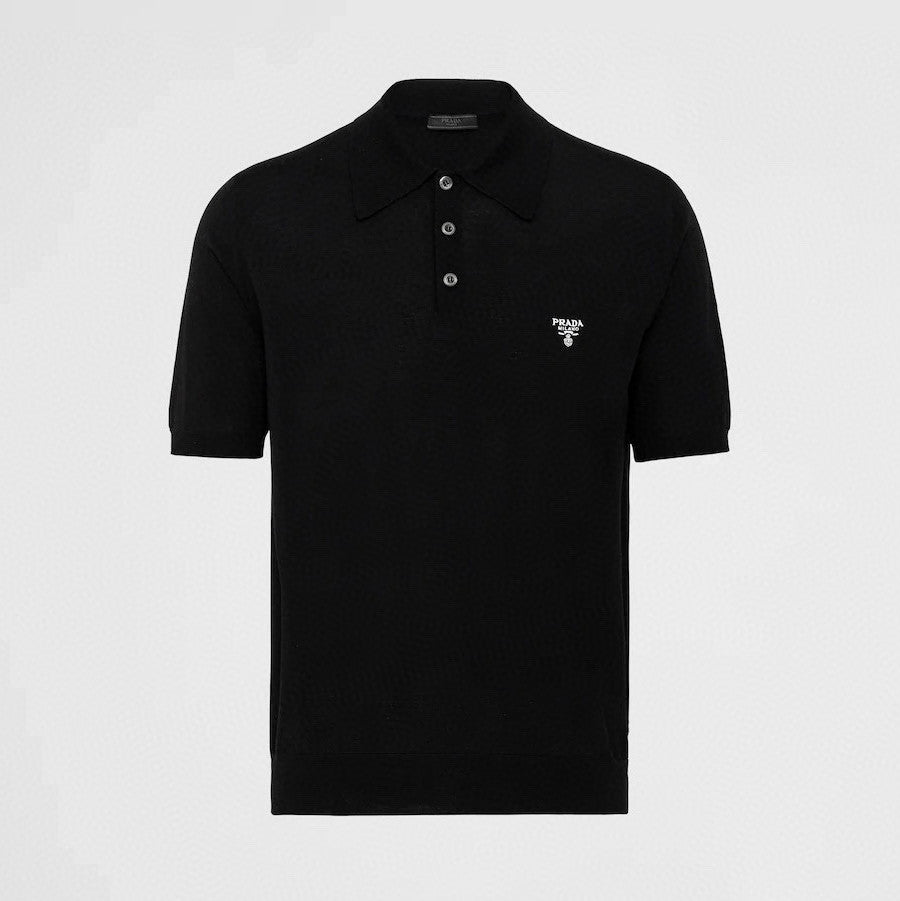 Prada Men's Summer Solid Color Embroidered Logo Wool Knit Polo Shirt Short Sleeve T-Shirt #98532