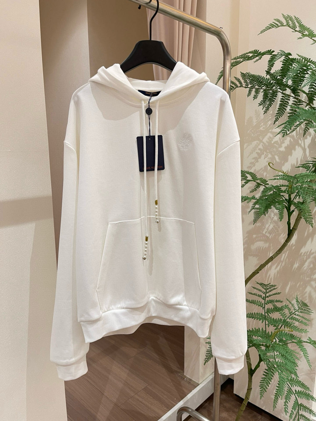 Louis Vuitton Men's Spring and Autumn White Logo Letter Embroidery Long Sleeve Hooded Sweatshirt Pullover #98836