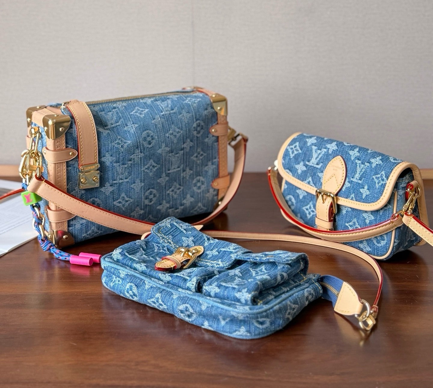 LOUIS VUITTON Baggy Nano Diane Pochette Accessoire Cargo Side Trunk MM Monogram Denim Handbags #381842