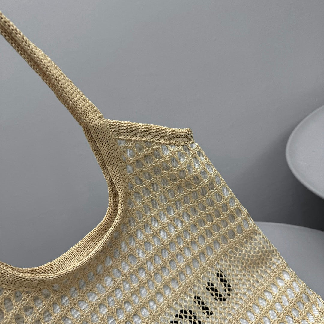 MiuMiu IVY Raffia Women's Solid Color Linen Woven Mesh Letter Print Shopping Bag Shoulder Bags #77355