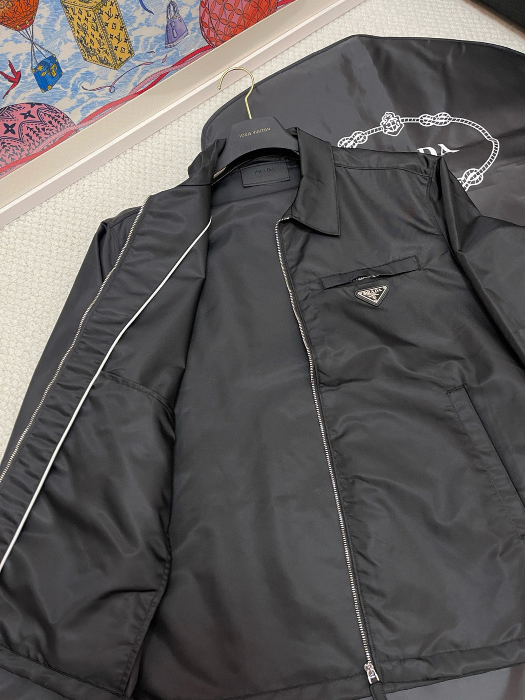 Prada Men's Fall/Winter Fashion Casual Solid Color Collared Zipper Nylon Triangular Logo Shirt Style Jacket #79153