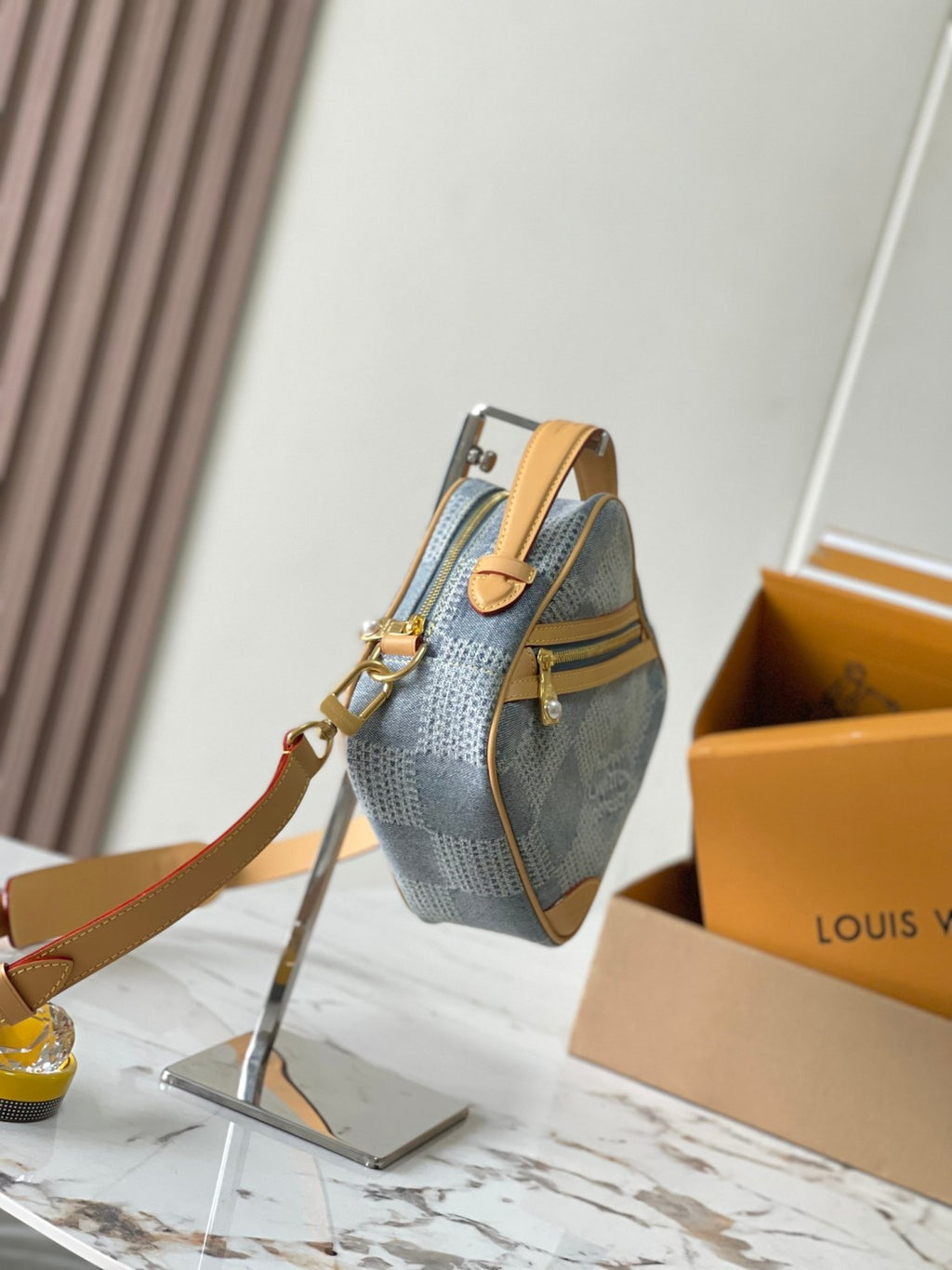 Louis Vuitton Chess Women's Blue Tessellated Print Canvas Leather Shoulder Crossbody Bag Bags #76844