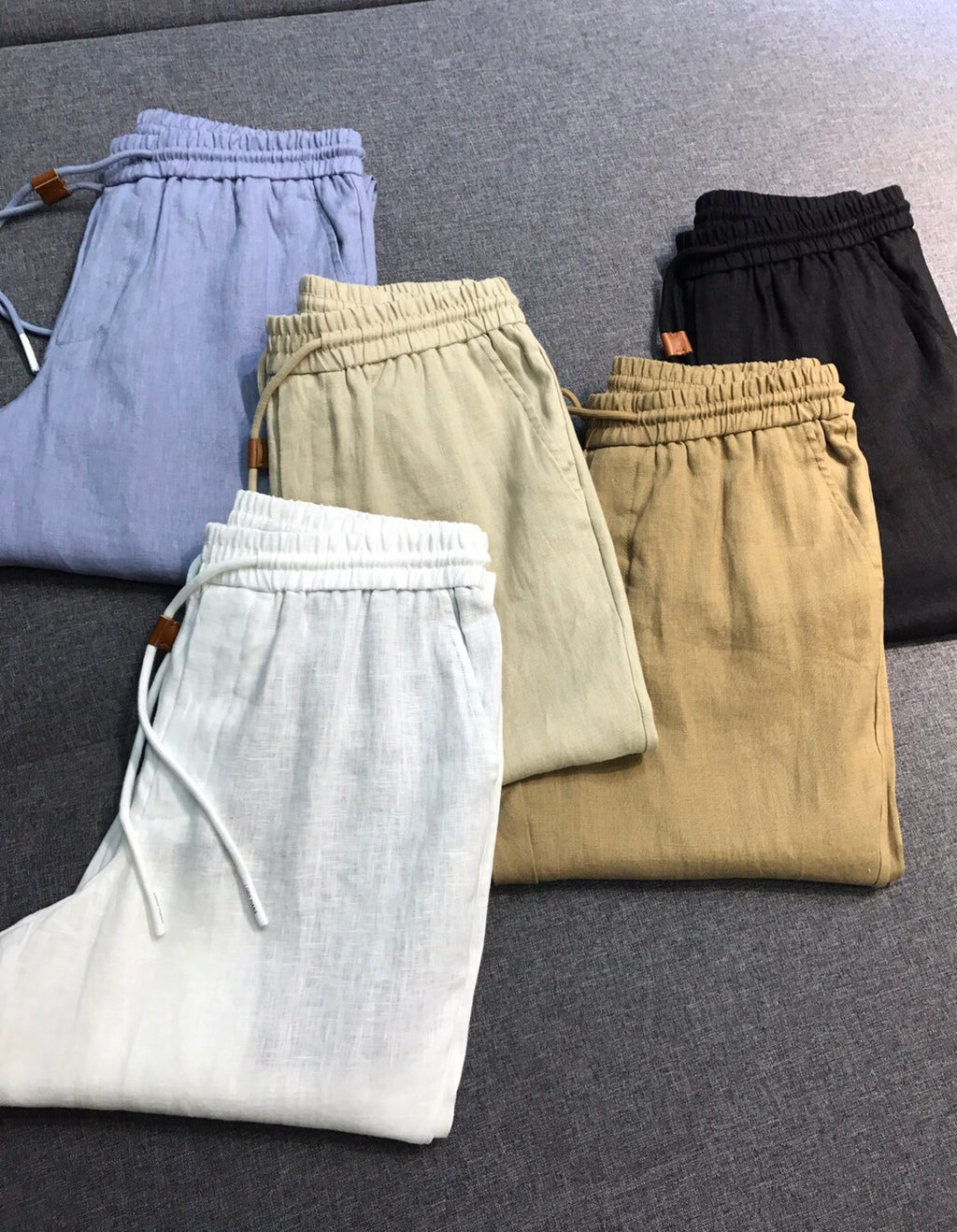 Loro Piana Men's Spring And Summer Solid Colour Drawstring Fashion Pants Loose Straight Comfortable Cotton Thin Suit Trousers Ngvp #1472