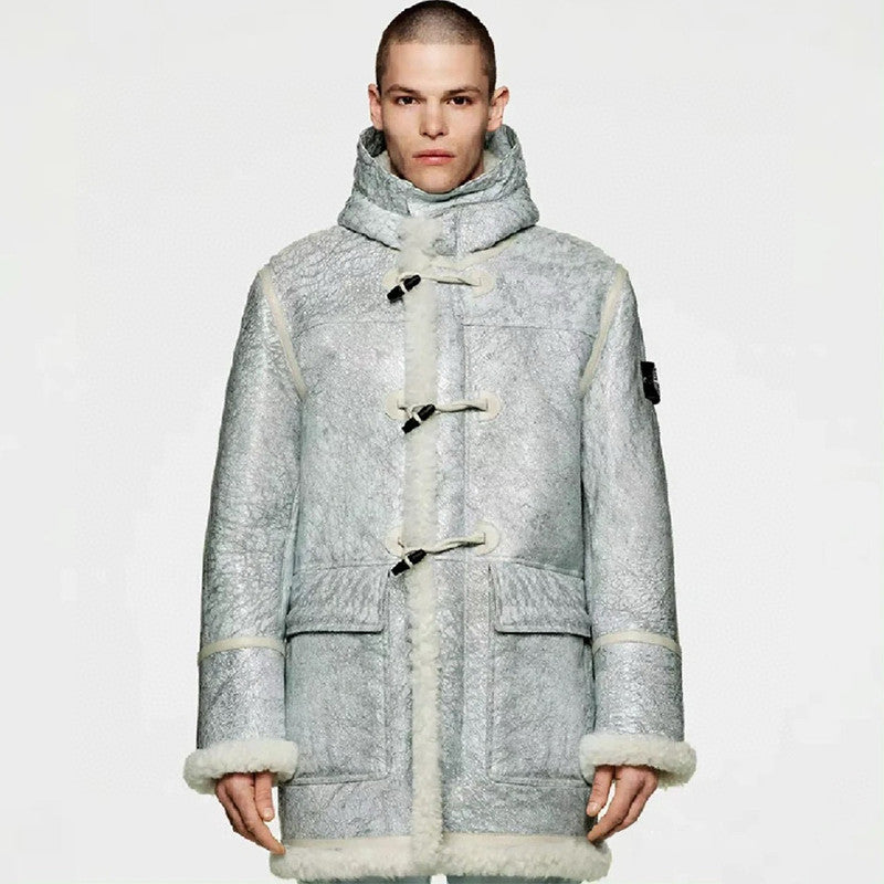 Stone Island Men's Fall And Winter Fashion Casual Hooded Single Row Ox Horn Button Fur Coat Warm Jacket Ngvp #7581