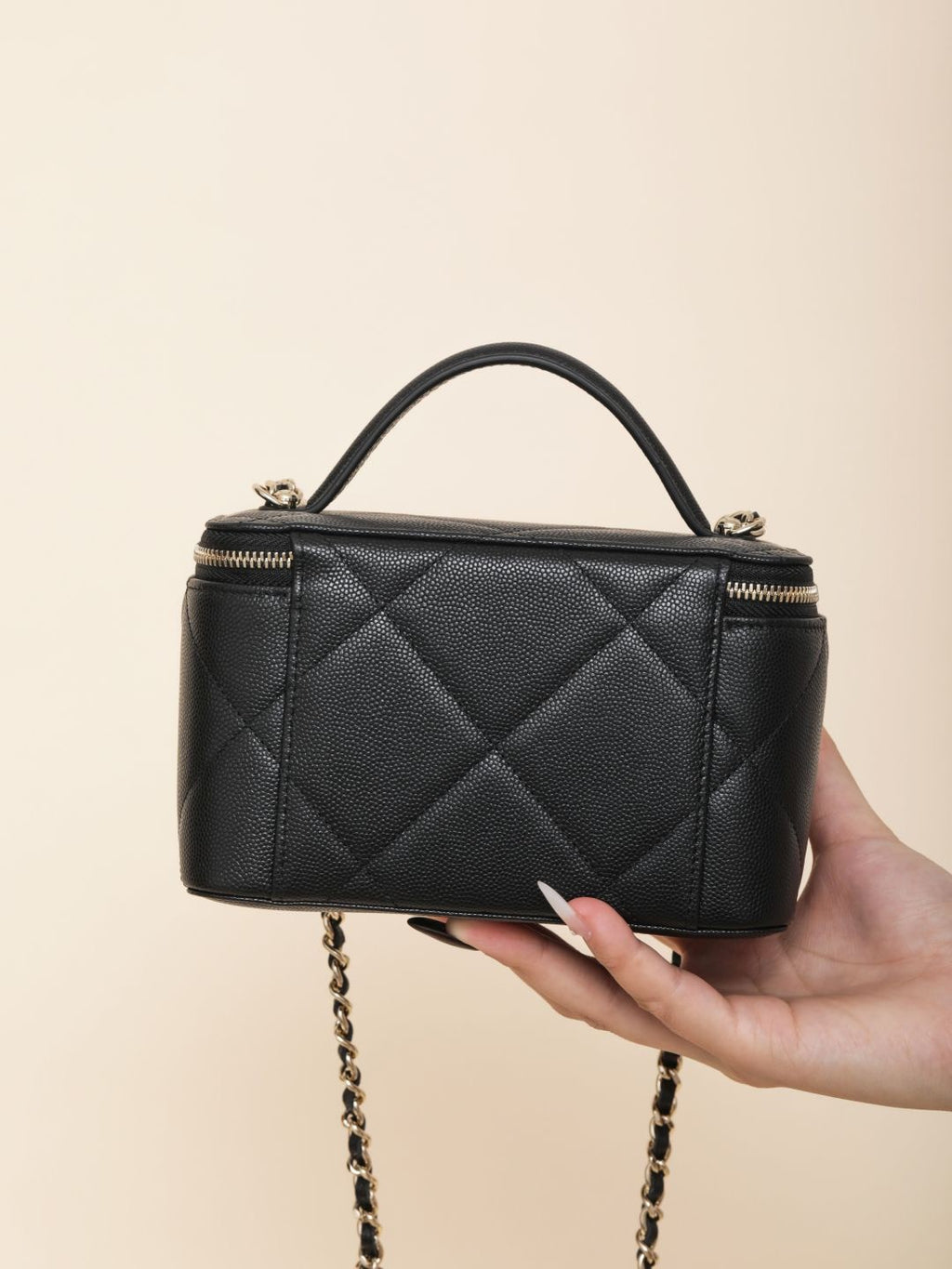 Chanel Long Vanity With Chain Grained Shiny Calfskin Gold Tone Metal Black #332777