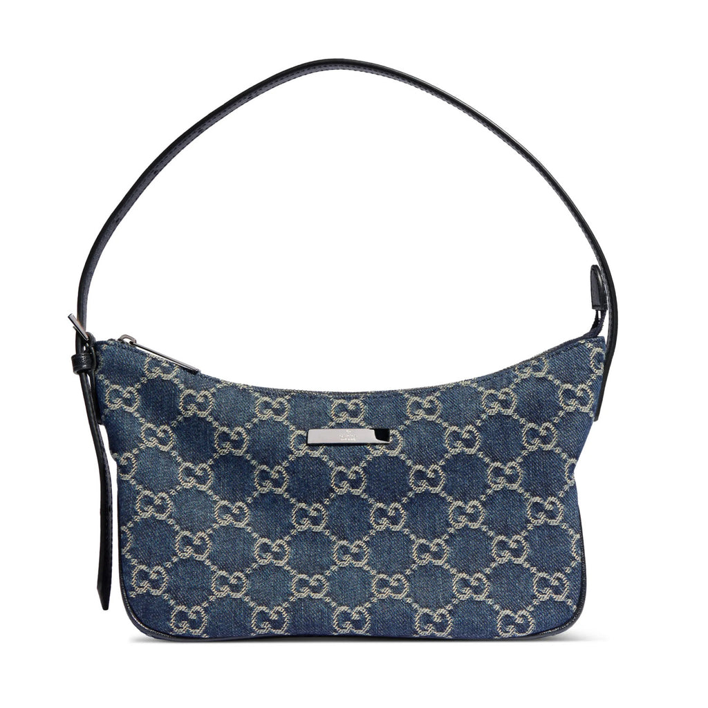 Gucci Lady Lunetta Collection Small Shoulder Bag Deep Blue Gg Denim Sand Brown And Dark Brown Classic Elegant And Stylish Shoulder Bag Bags 874743FAF7X2543 #84293A