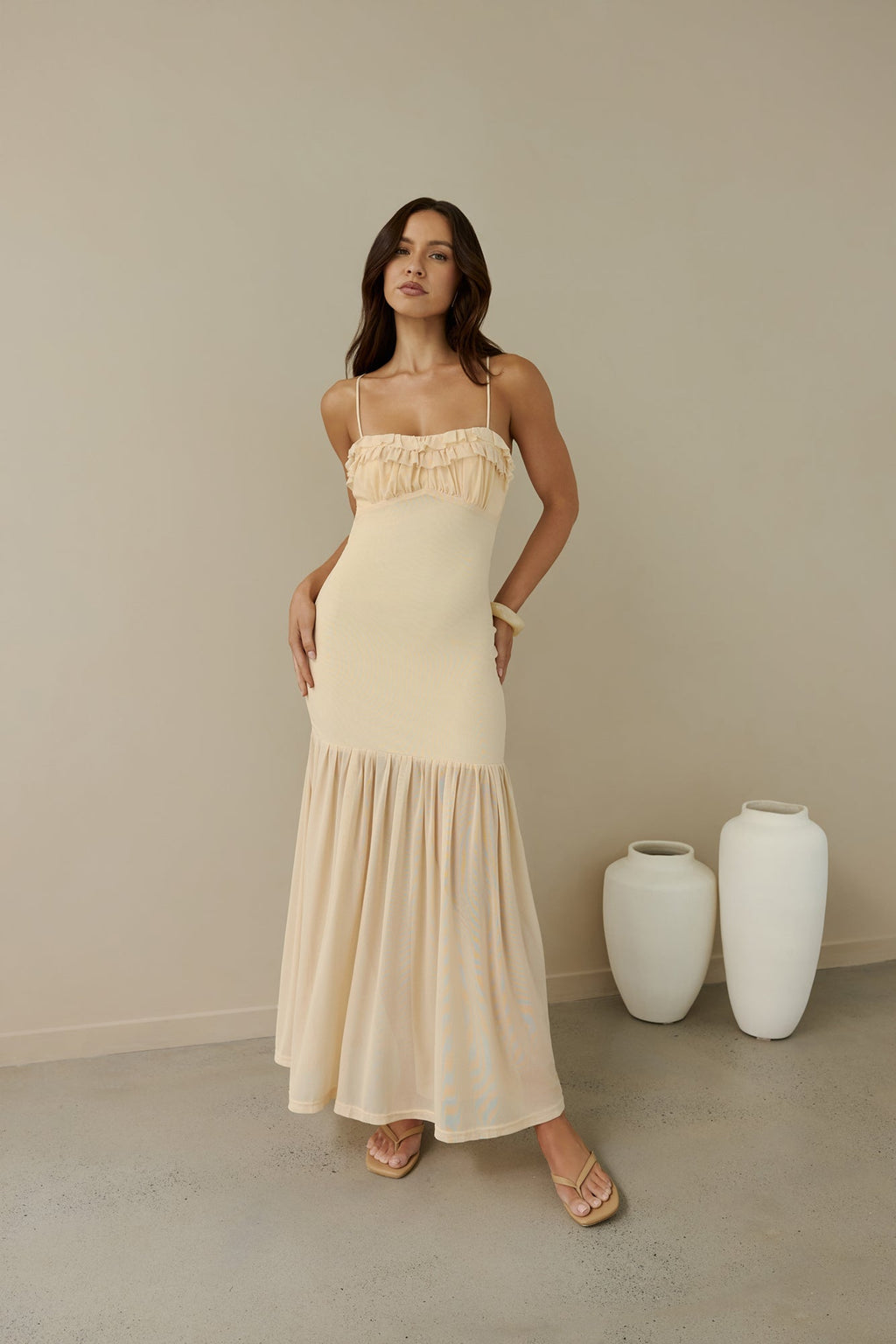 Just Right Mesh Maxi Dress Yellow