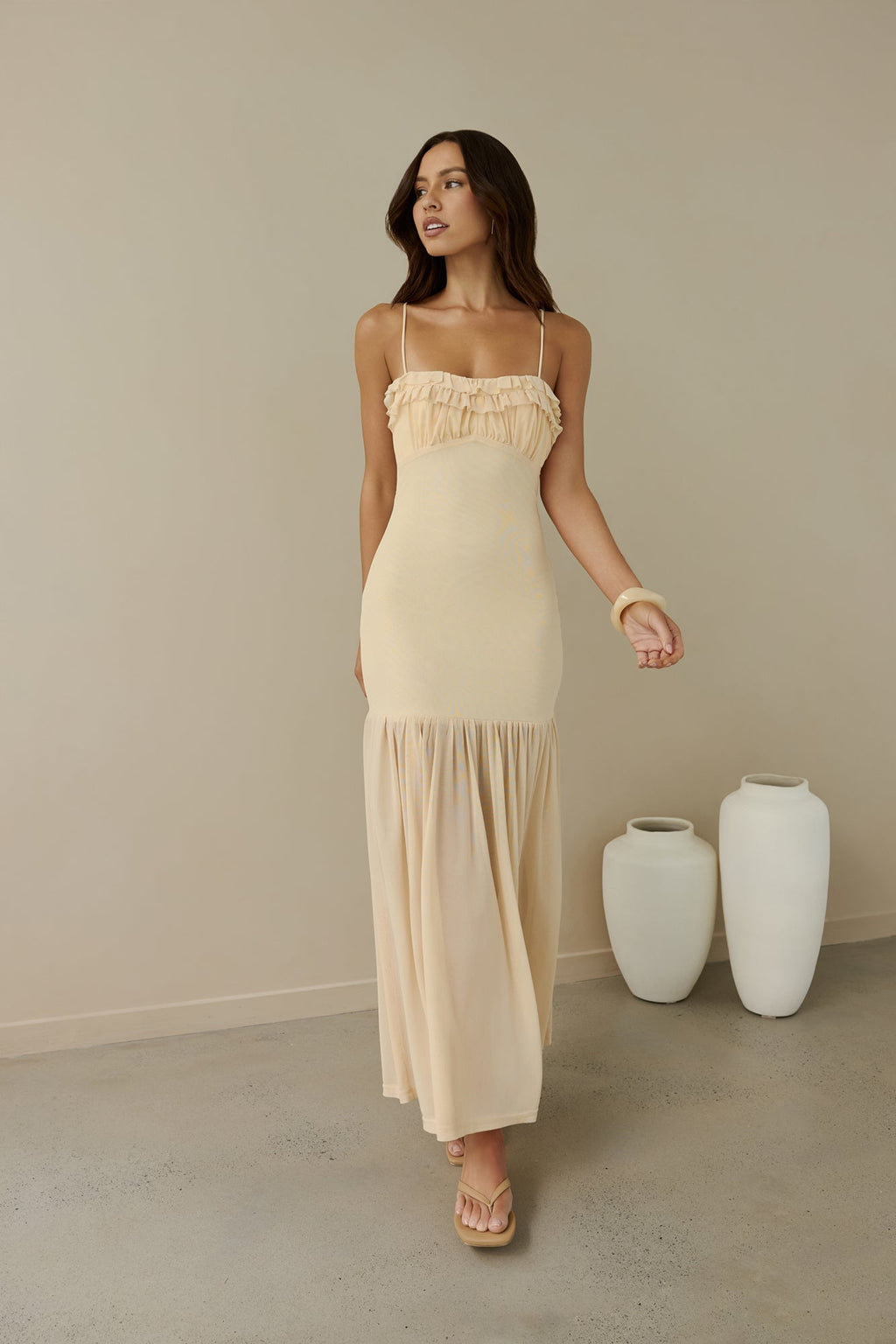 Just Right Mesh Maxi Dress Yellow