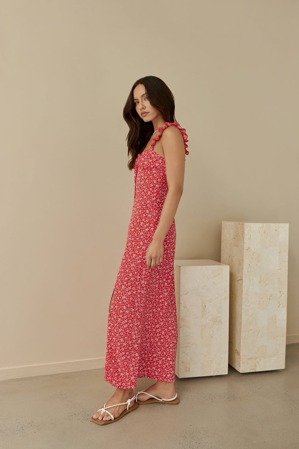 Berry Bloom Maxi Dress Red