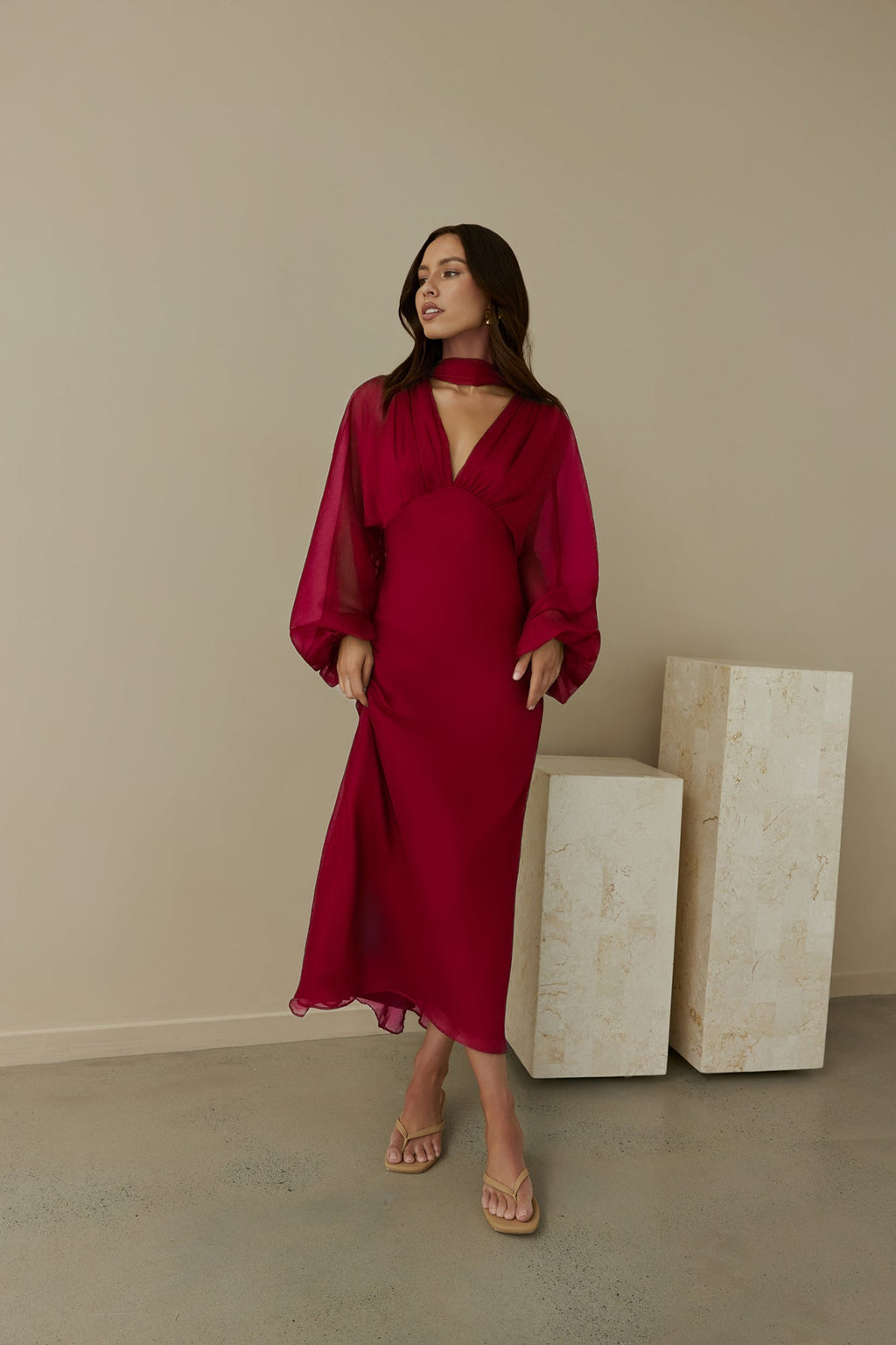 Our Nostalgia Long Sleeve Maxi Dress Burgundy