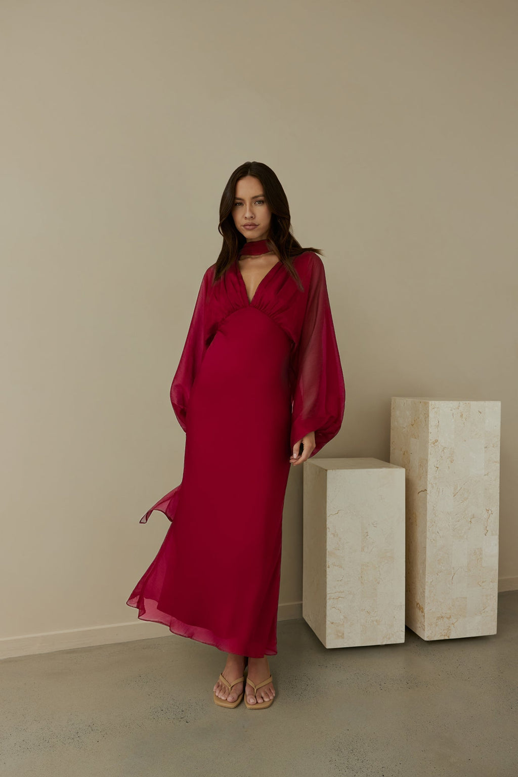Our Nostalgia Long Sleeve Maxi Dress Burgundy