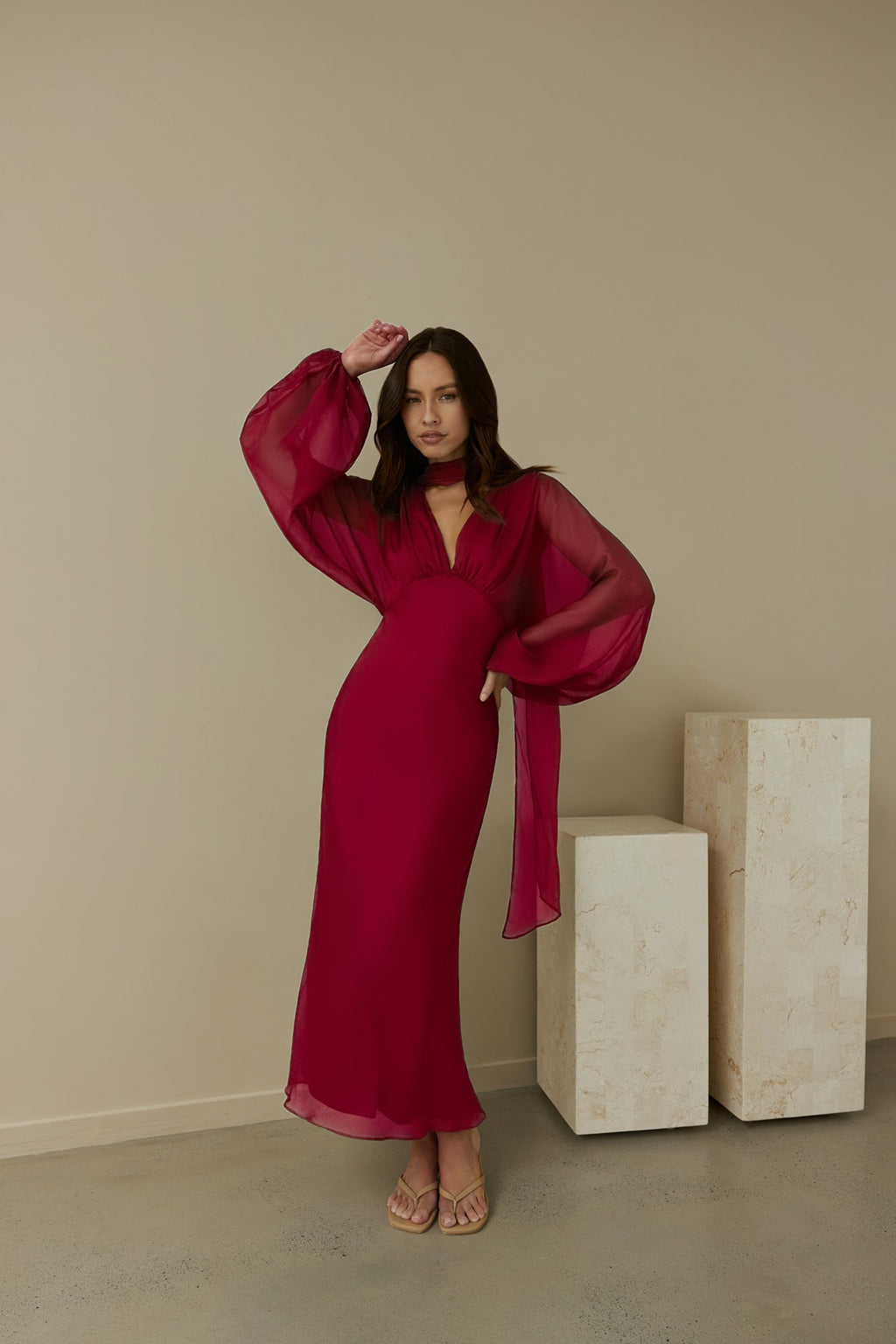 Our Nostalgia Long Sleeve Maxi Dress Burgundy