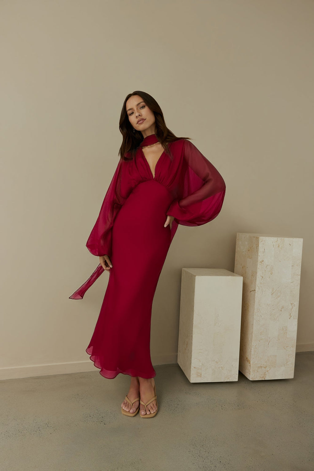 Our Nostalgia Long Sleeve Maxi Dress Burgundy
