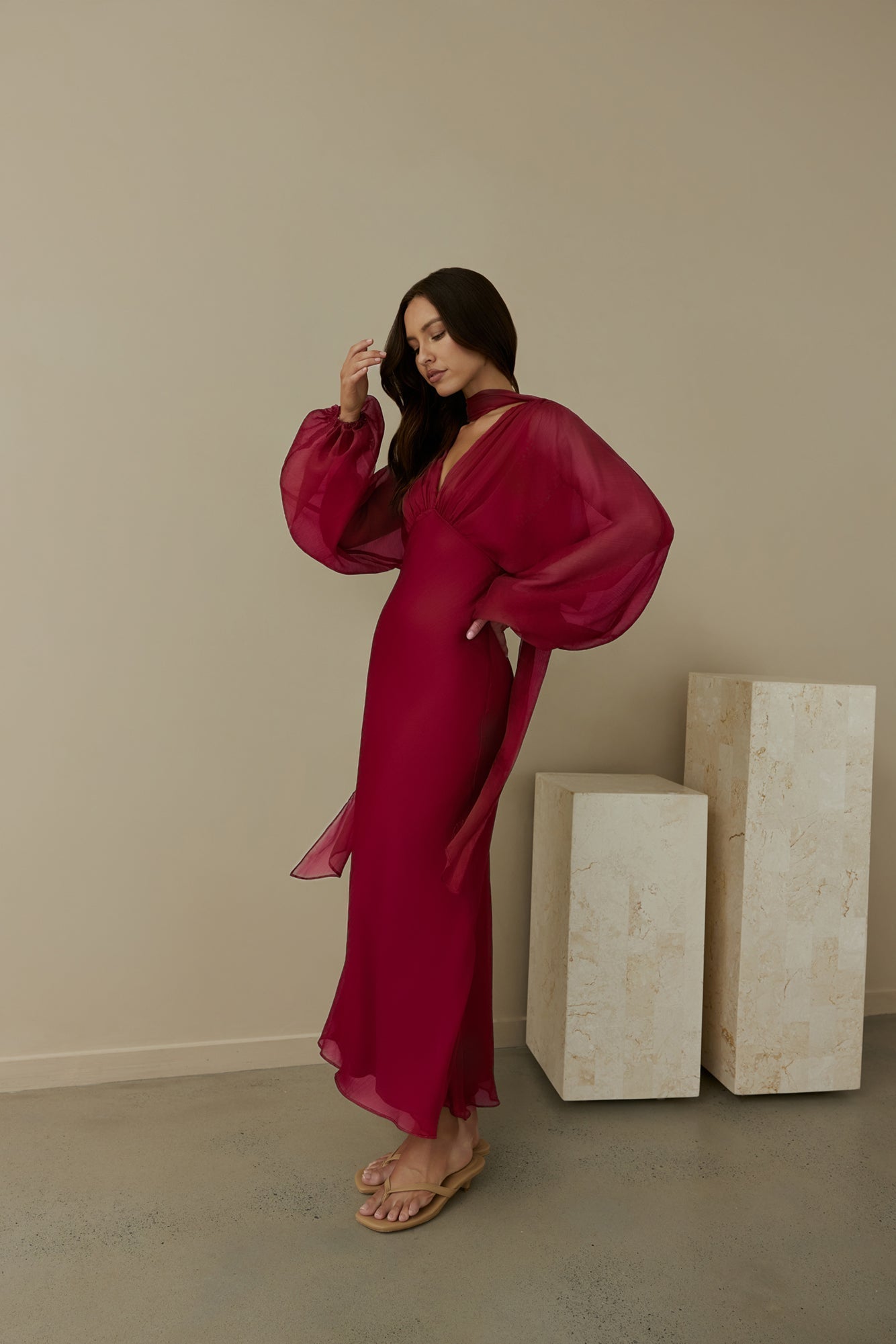 Our Nostalgia Long Sleeve Maxi Dress Burgundy
