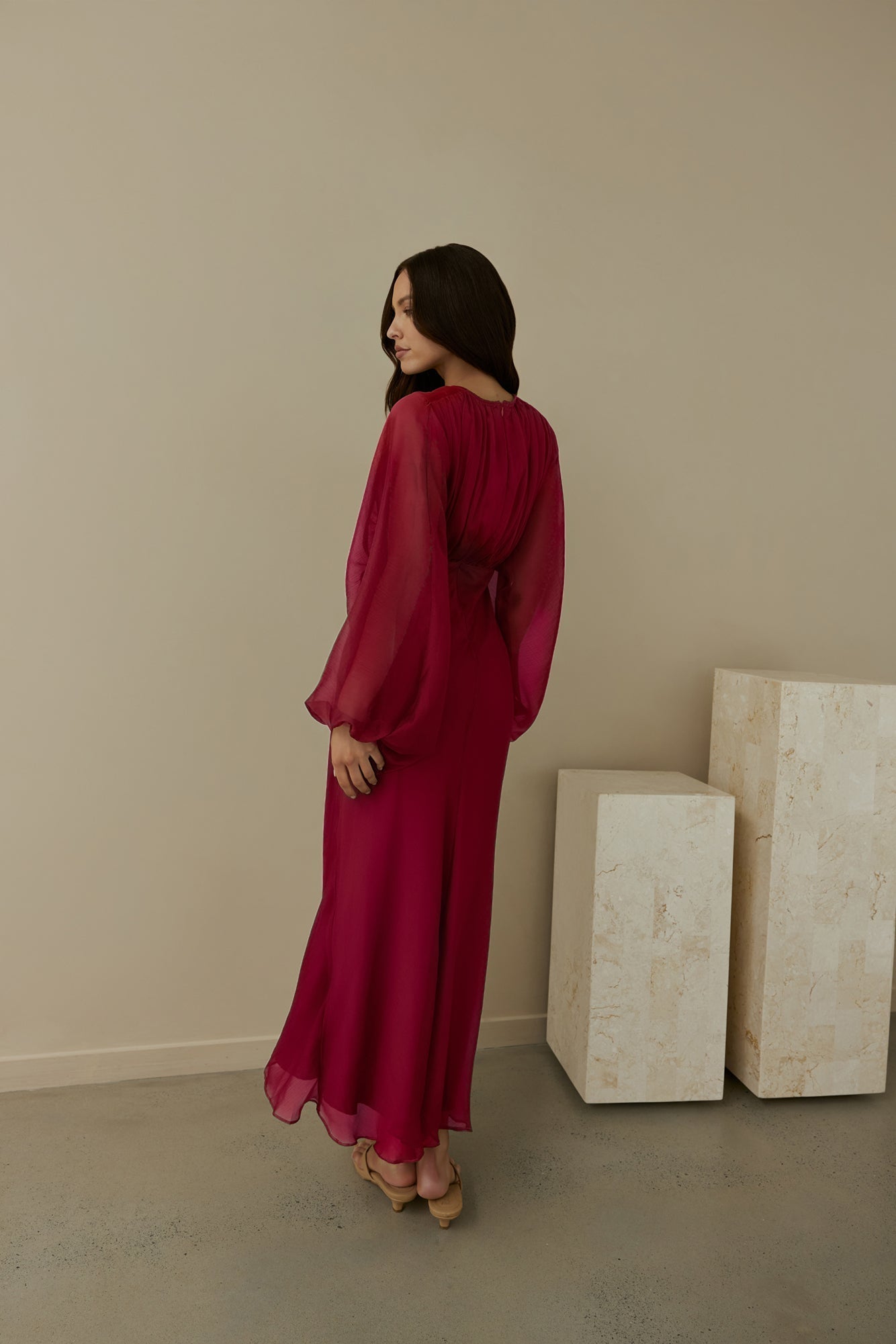 Our Nostalgia Long Sleeve Maxi Dress Burgundy