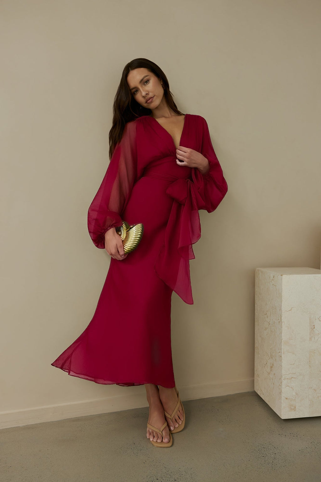 Our Nostalgia Long Sleeve Maxi Dress Burgundy