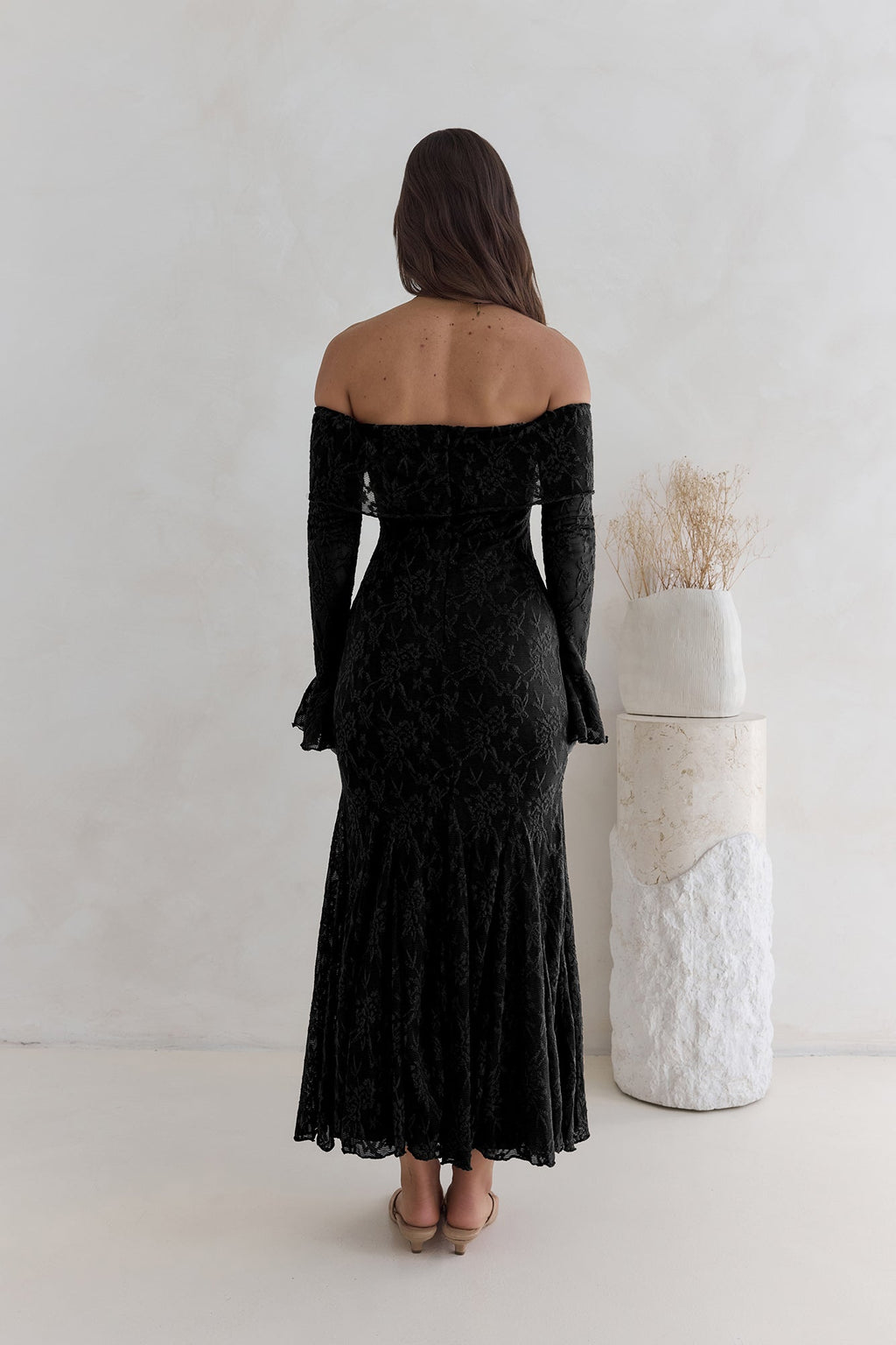 Here For Love Off Shoulder Mesh Maxi Dress Black