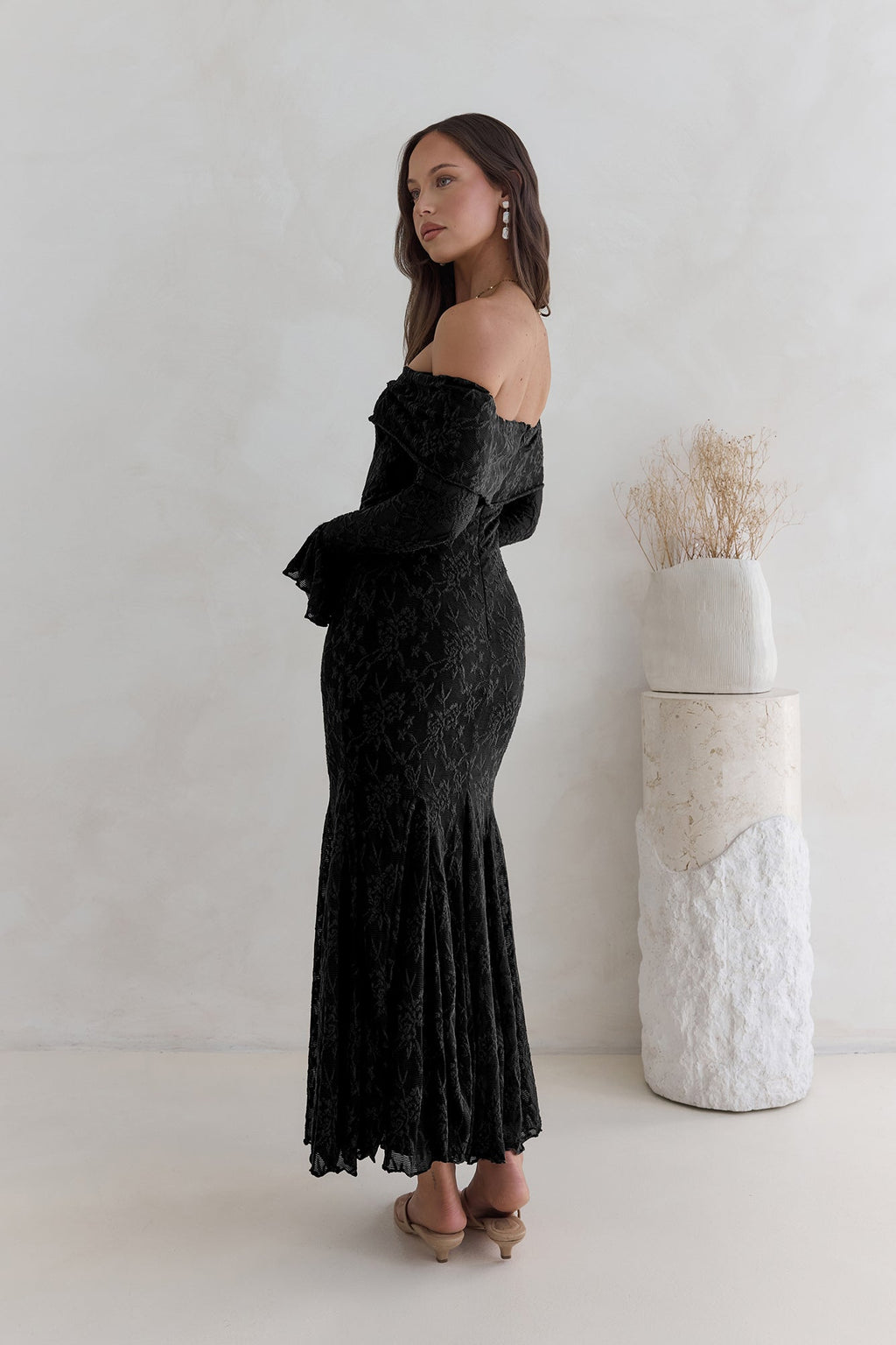 Here For Love Off Shoulder Mesh Maxi Dress Black