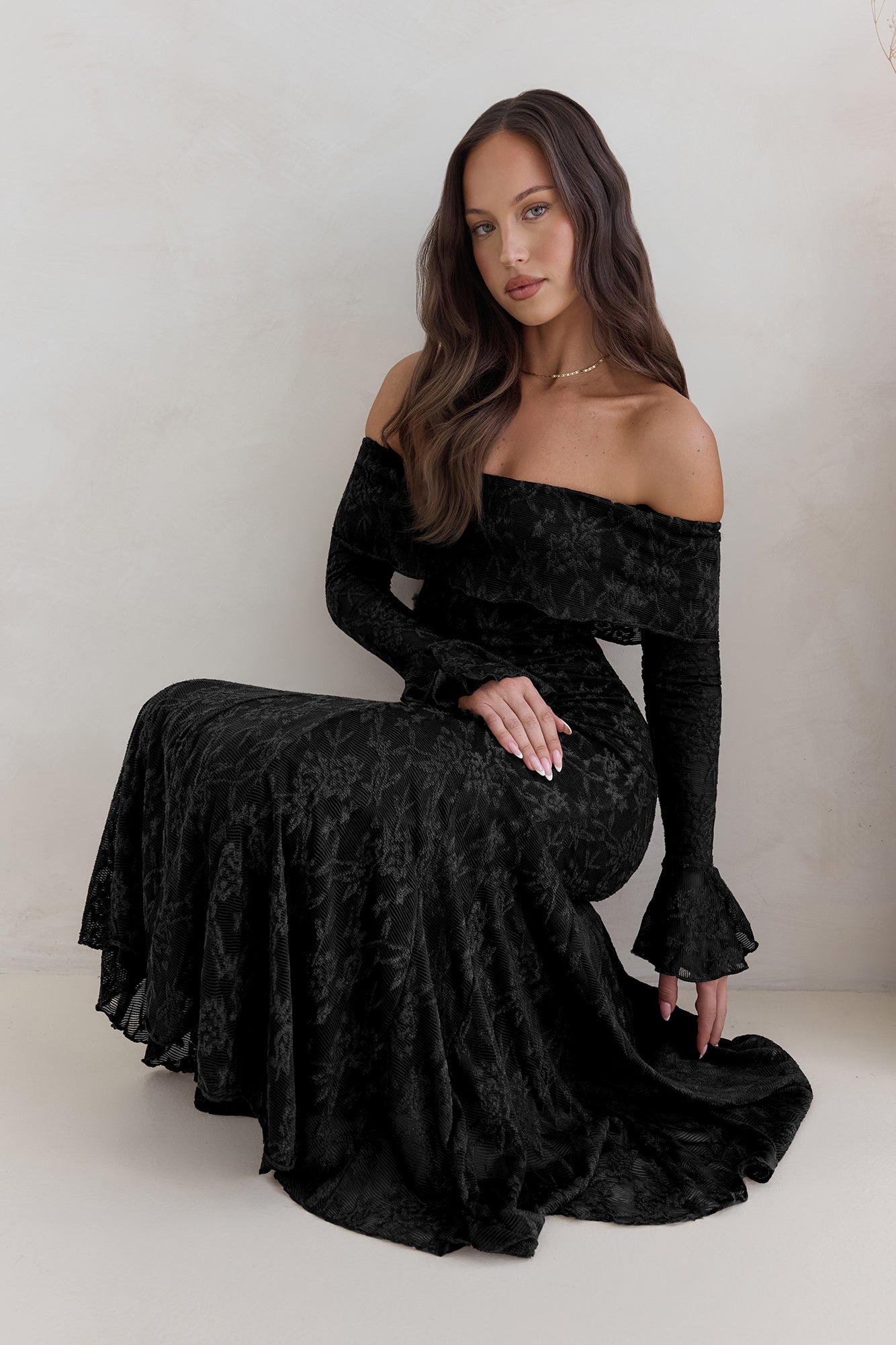 Here For Love Off Shoulder Mesh Maxi Dress Black