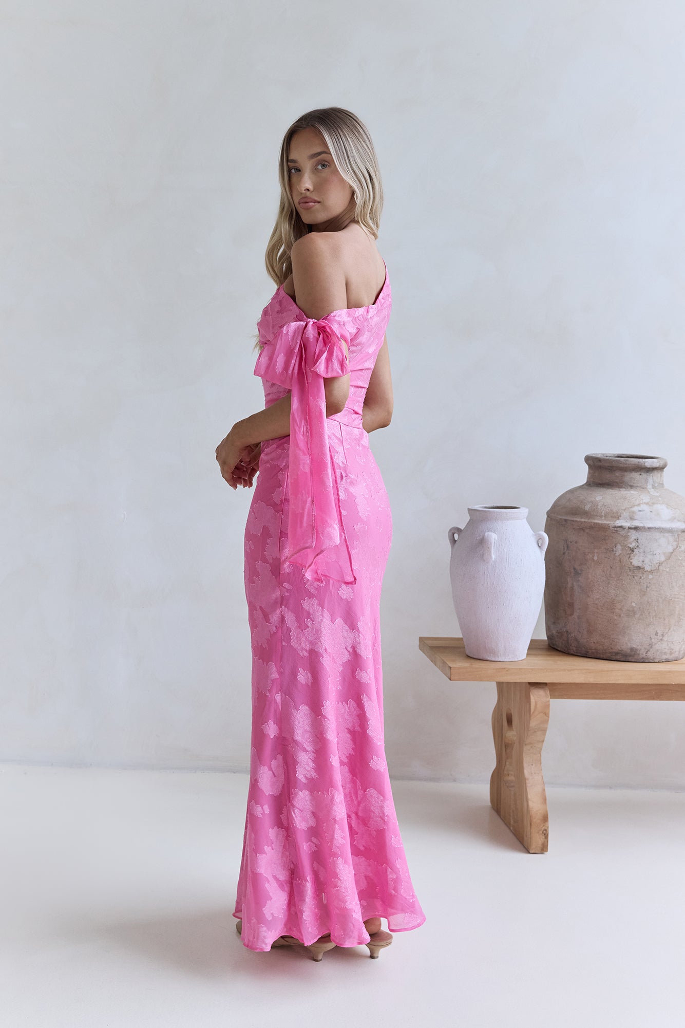 In My Heart Off Shoulder Maxi Dress Pink