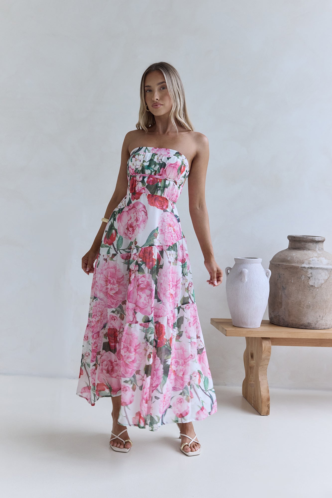 Bouquet In Bloom Strapless Maxi Dress Pink