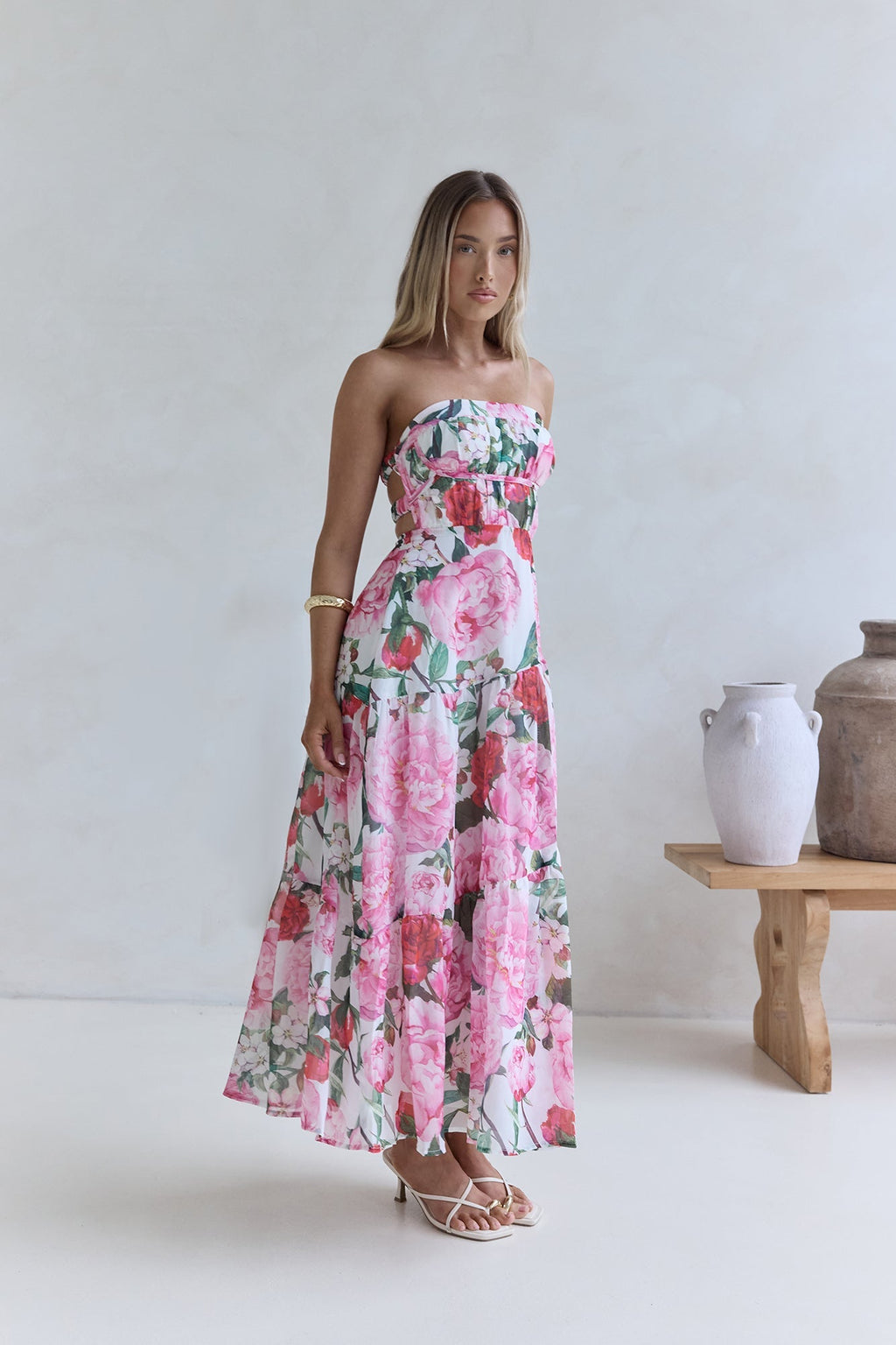Bouquet In Bloom Strapless Maxi Dress Pink