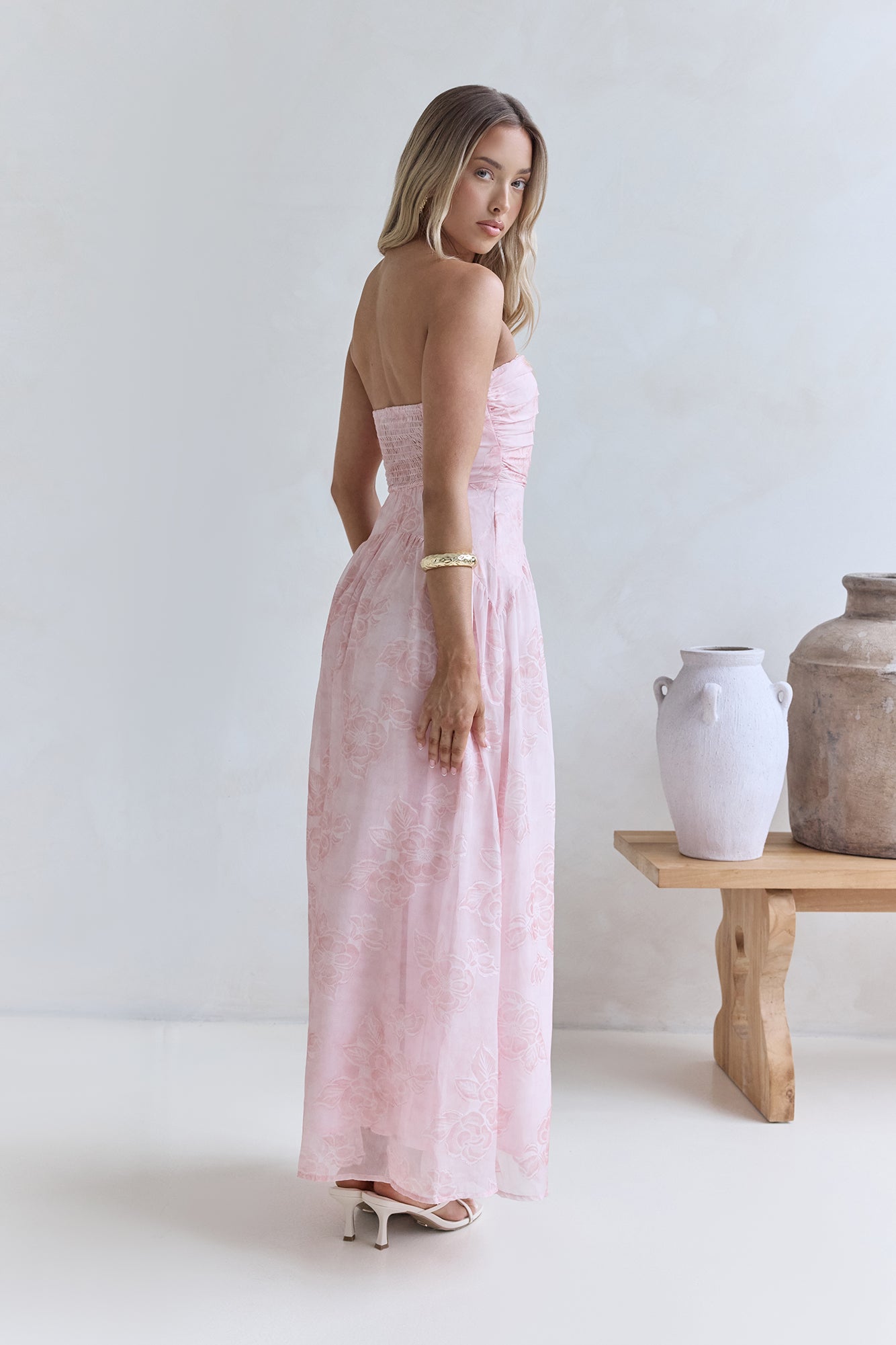 Cloud Kissed Paths Strapless Maxi Dress Pink