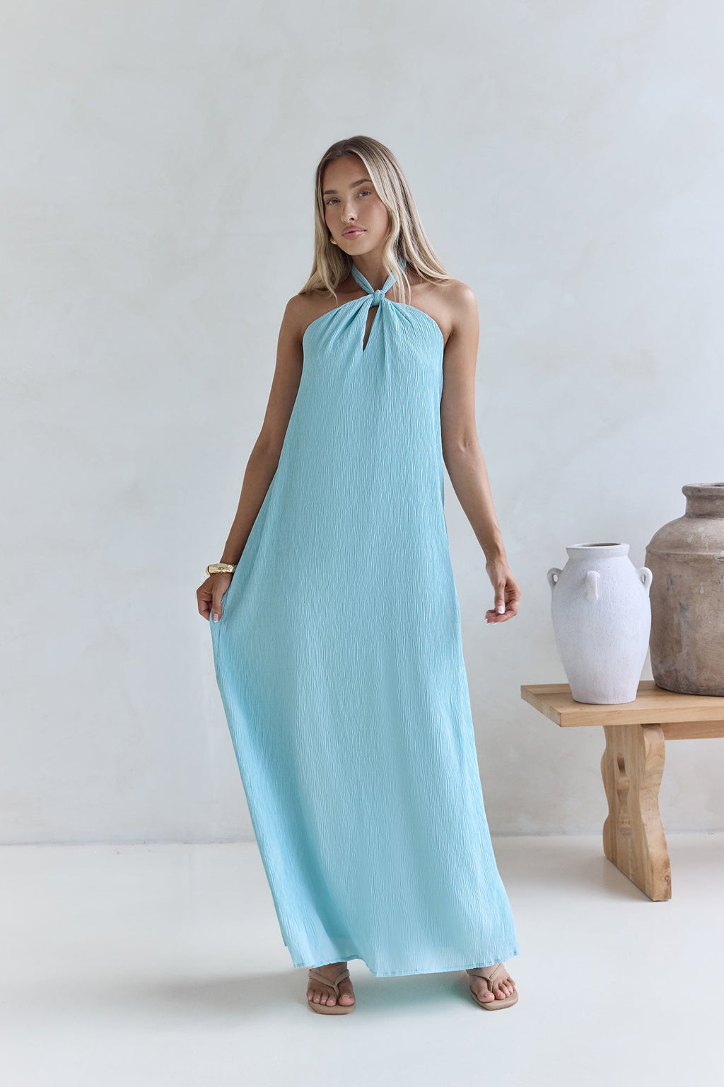 Isle Of Chic Halter Maxi Dress Aqua